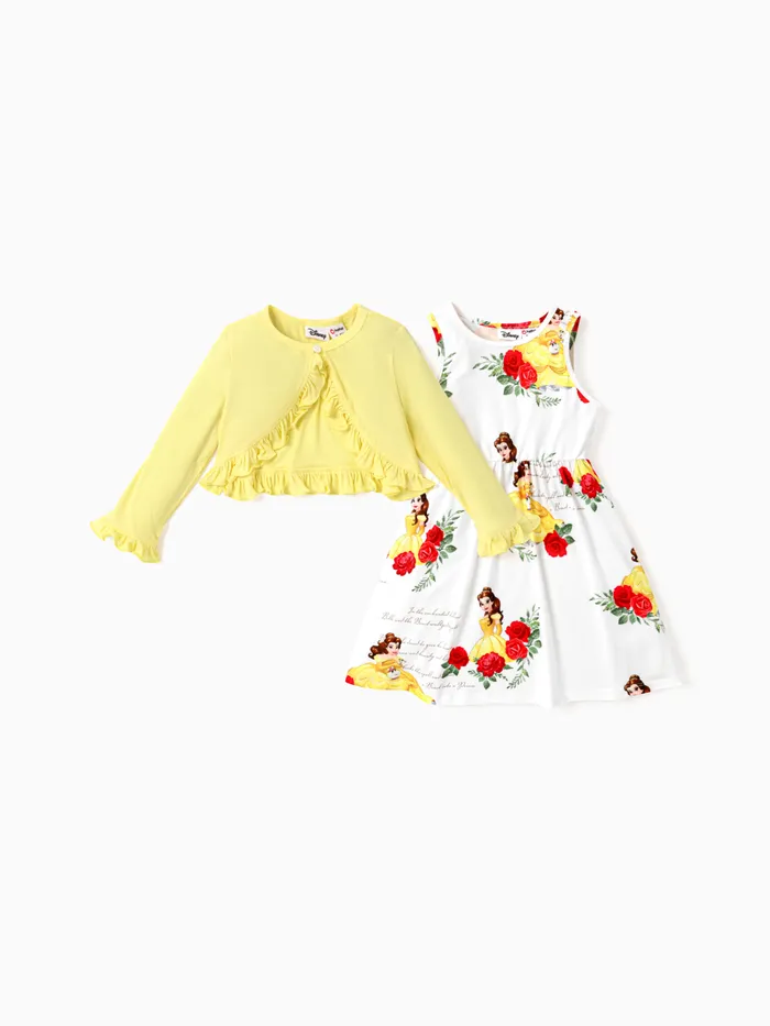 Disney Princess Toddler Girl 2pcs Ruffled Cardigan and Floral Print Tank Dress Set 
