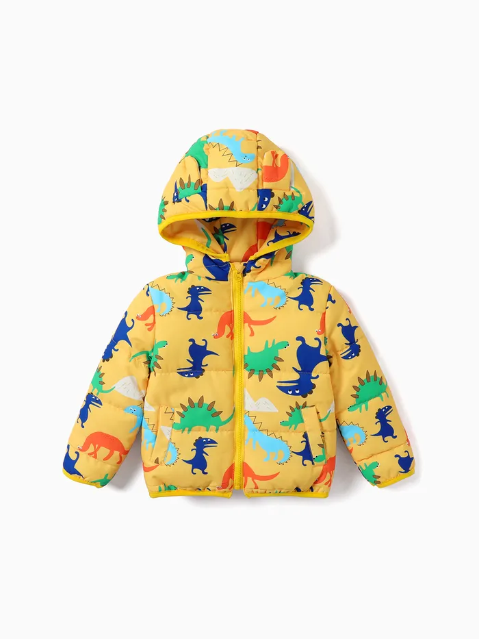 Toddler Boy Childlike Dinosaur Pattern Zipper Coat