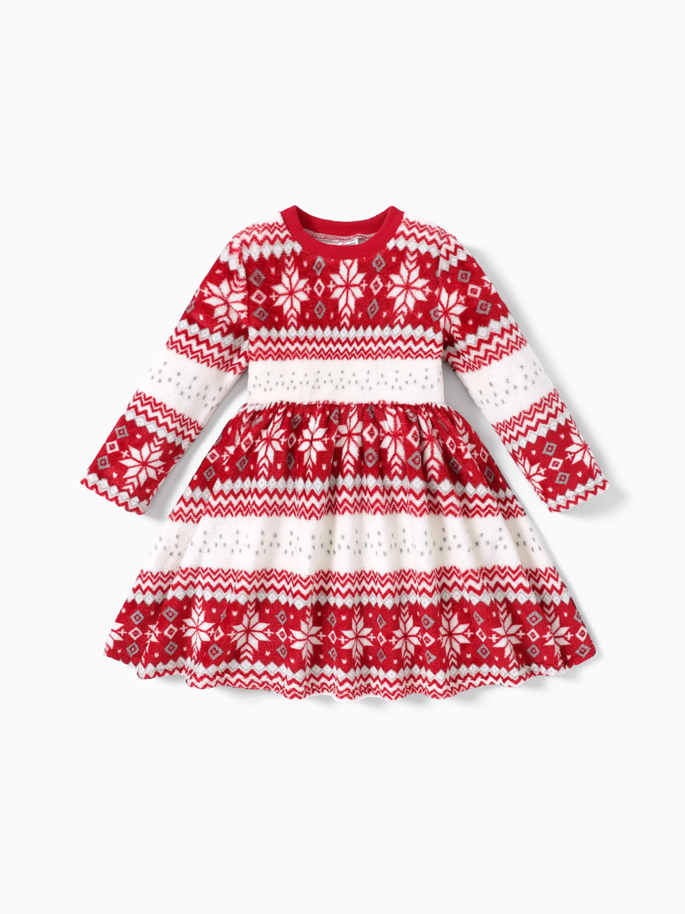 

Christmas Toddler Girl Fleece-lining Snowflake Print Dress