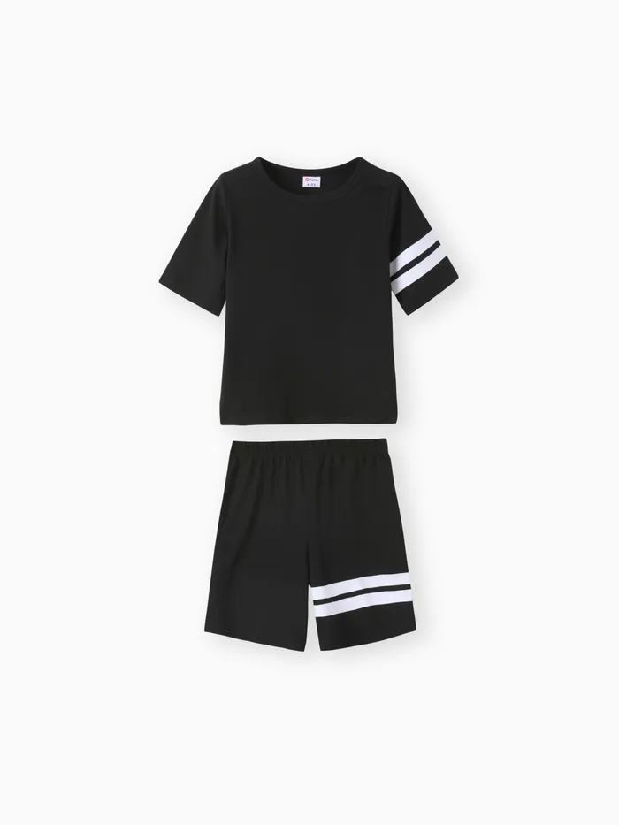 2-piece Kid Boy Striped Short-sleeve Tee and Elasticized Shorts Casual Set