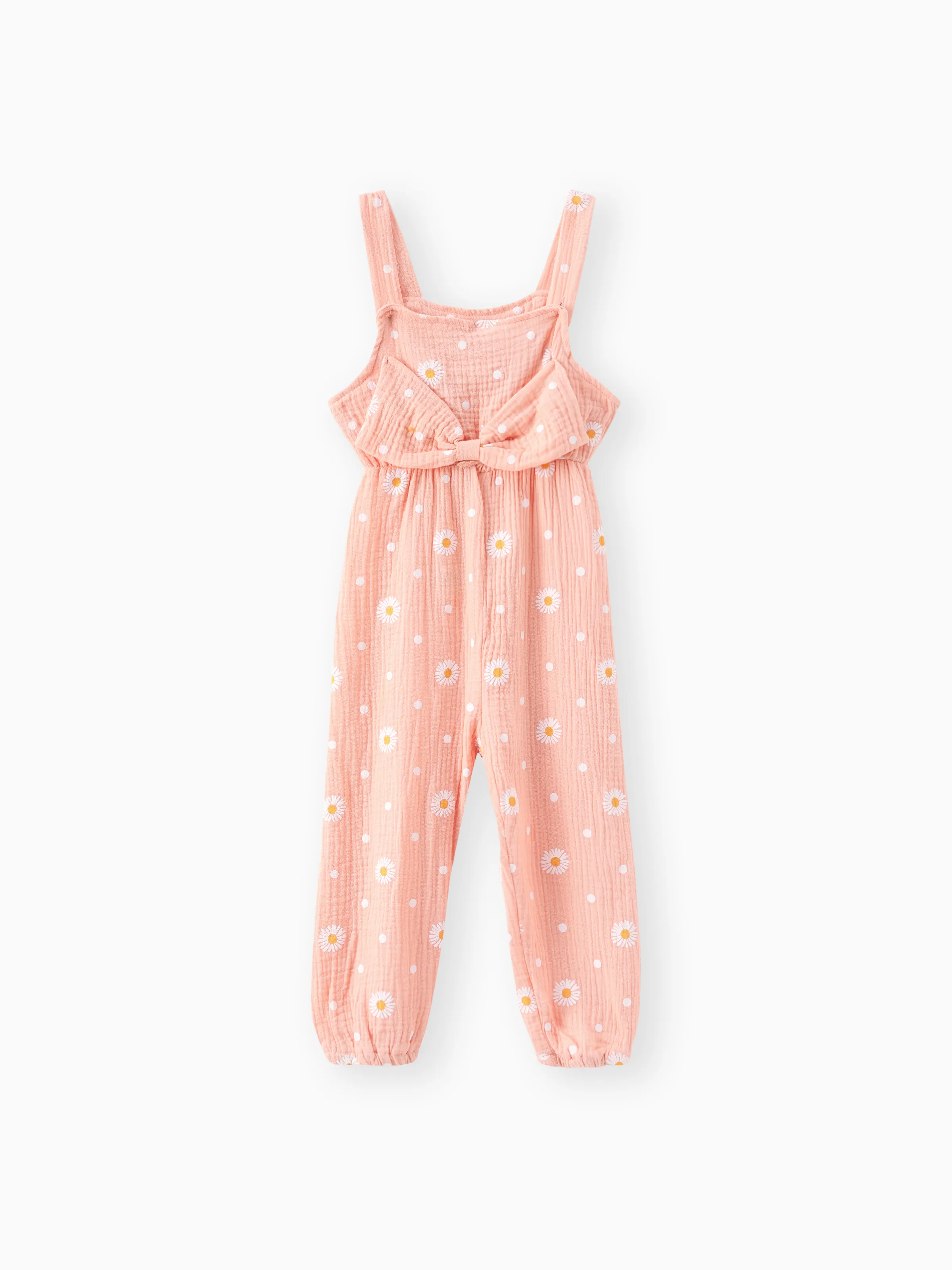 

Toddler Girl 100% Cotton Floral Print Bowknot Design Sleeveless Jumpsuit