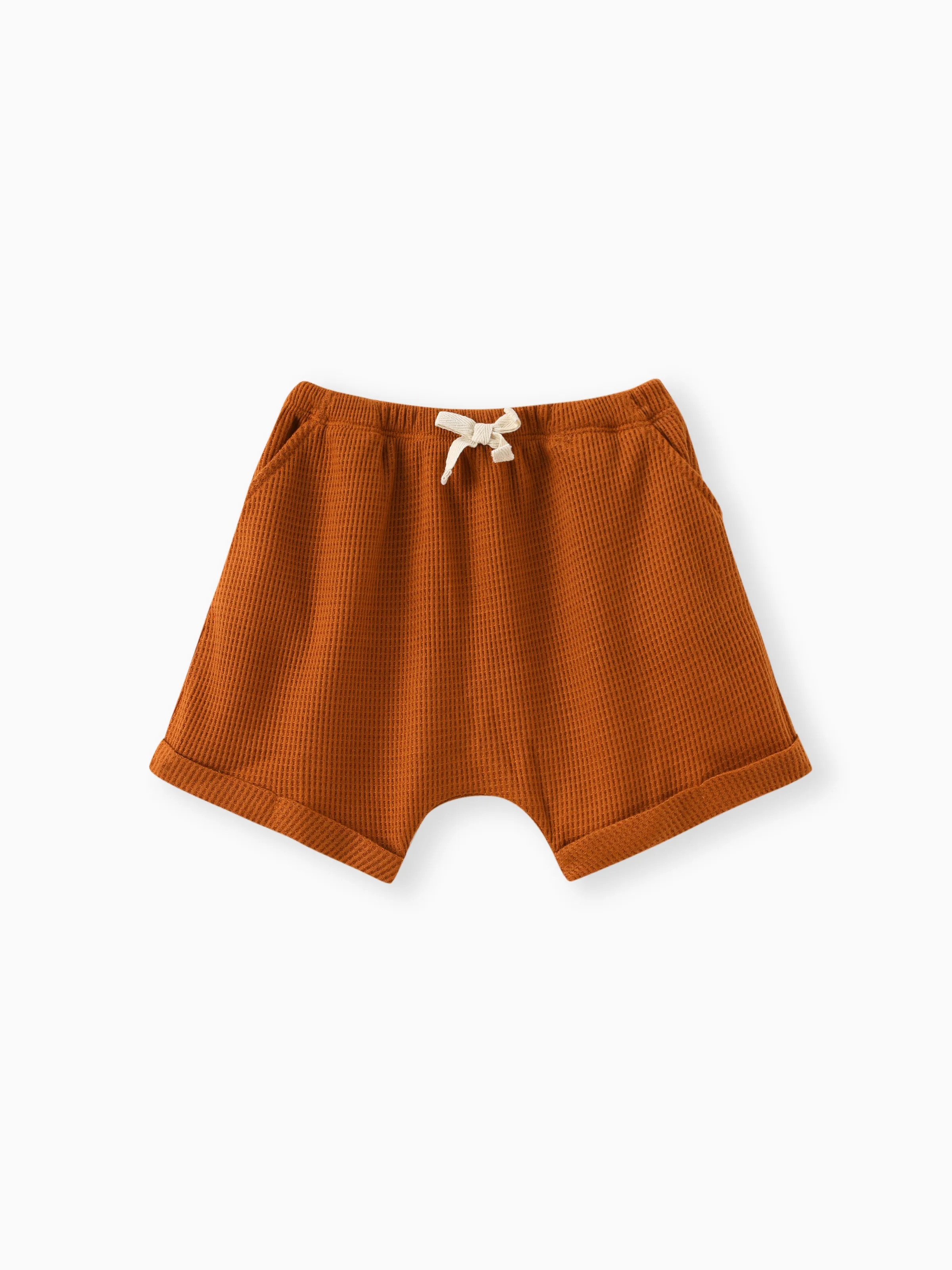 

Baby Boy Solid Waffle Elasticized Waist Shorts with Pockets