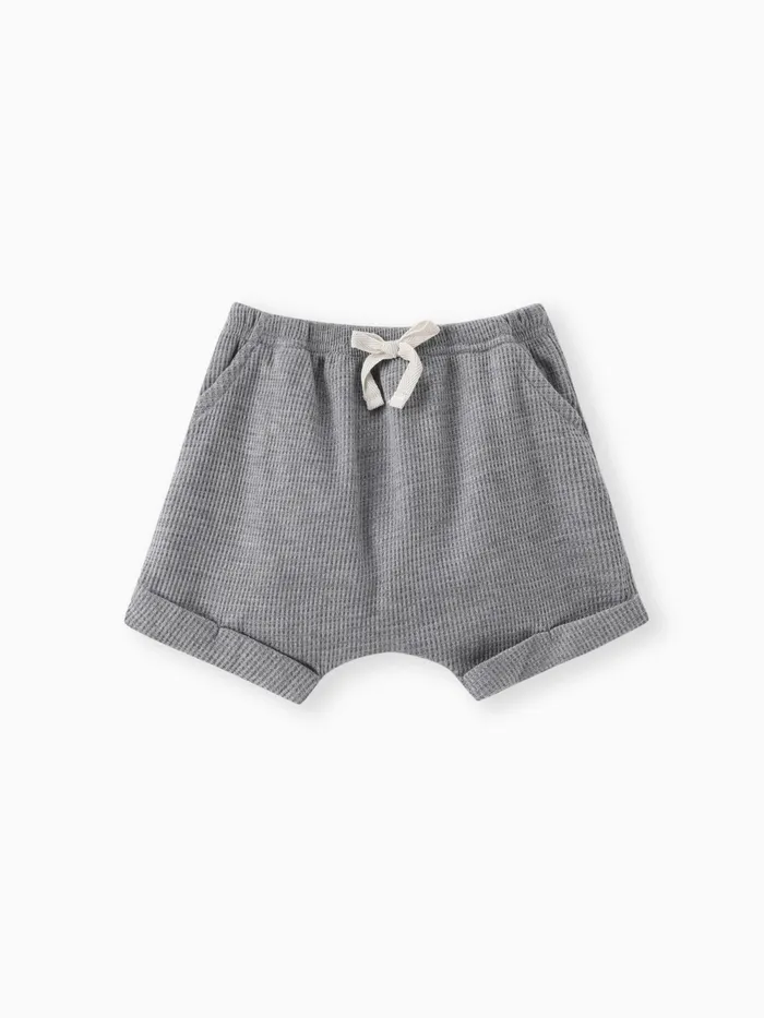 Baby Boy Solid Waffle Elasticized Waist Shorts with Pockets