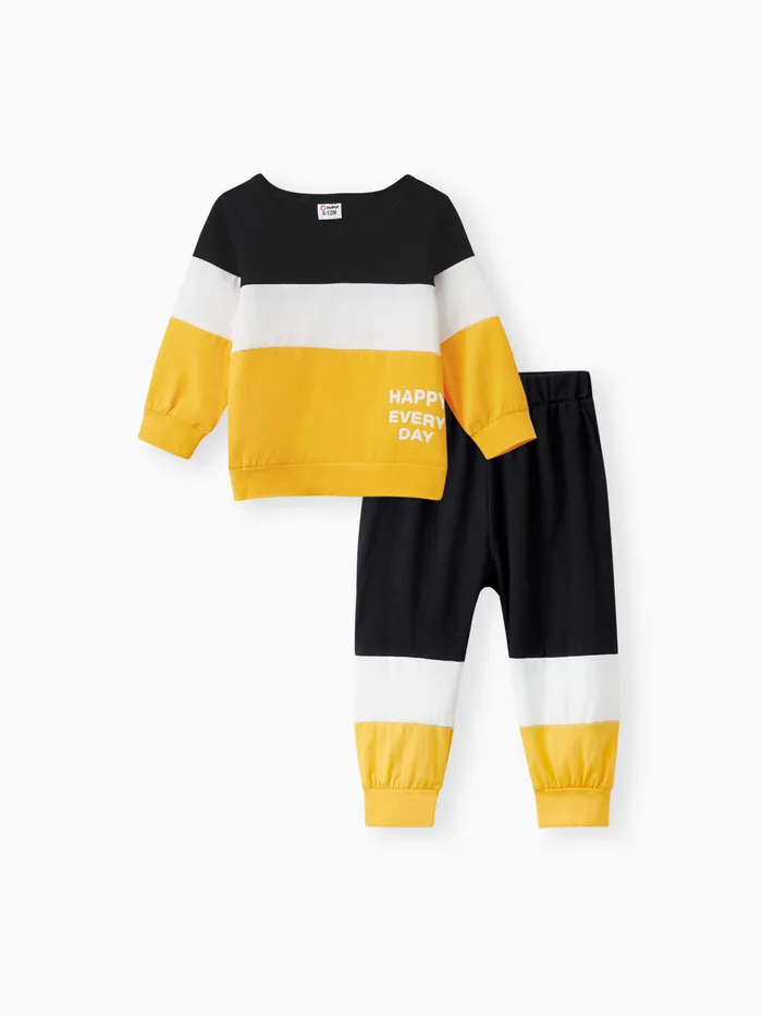 2pcs Baby Boy 95% Cotton Long-sleeve Letter Print Colorblock Sweatshirt and Pants Set