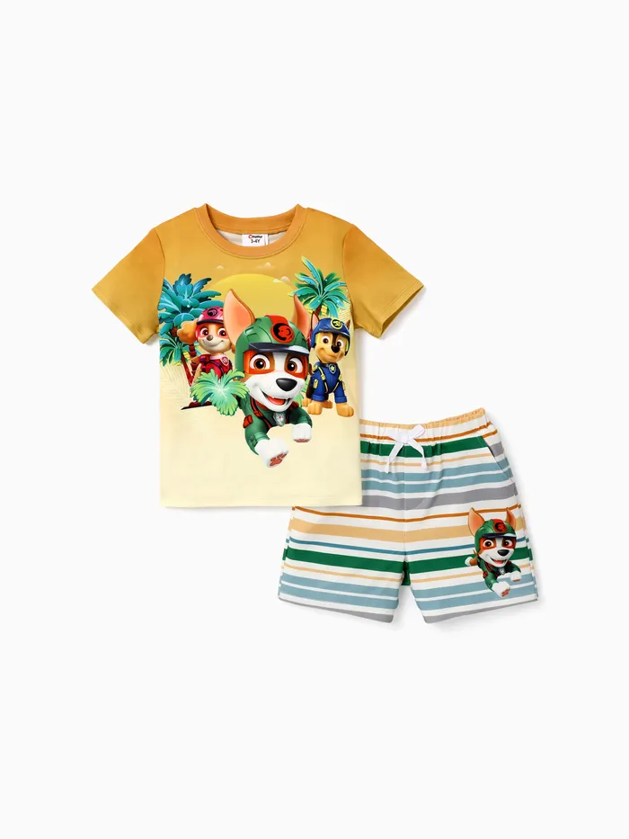 Paw Patrol 2pcs Toddler Boys Character Gradient Print with Striped Shorts Sporty Set