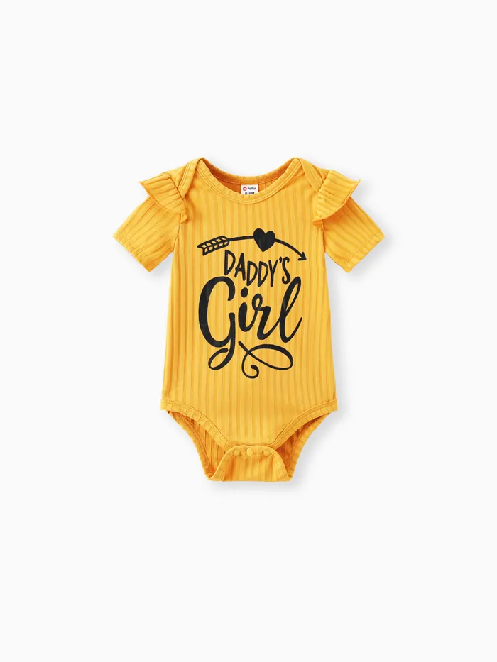 Baby Girl Letter Print Ribbed Ruffle Short-sleeve Romper