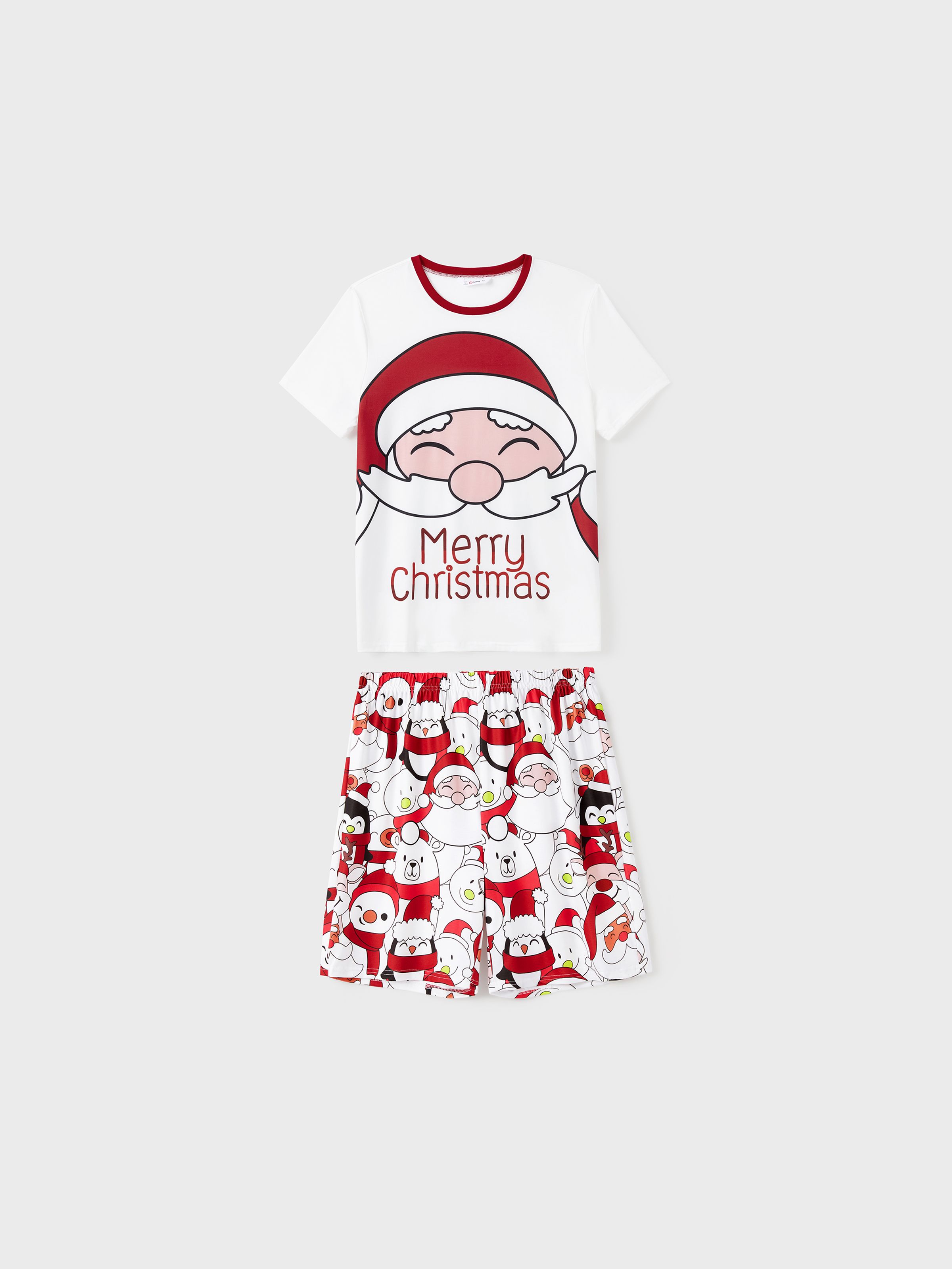 

Christmas Santa and Snowman Print Family Matching Short-sleeve Tops and Shorts Pajamas Sets (Flame Resistant)