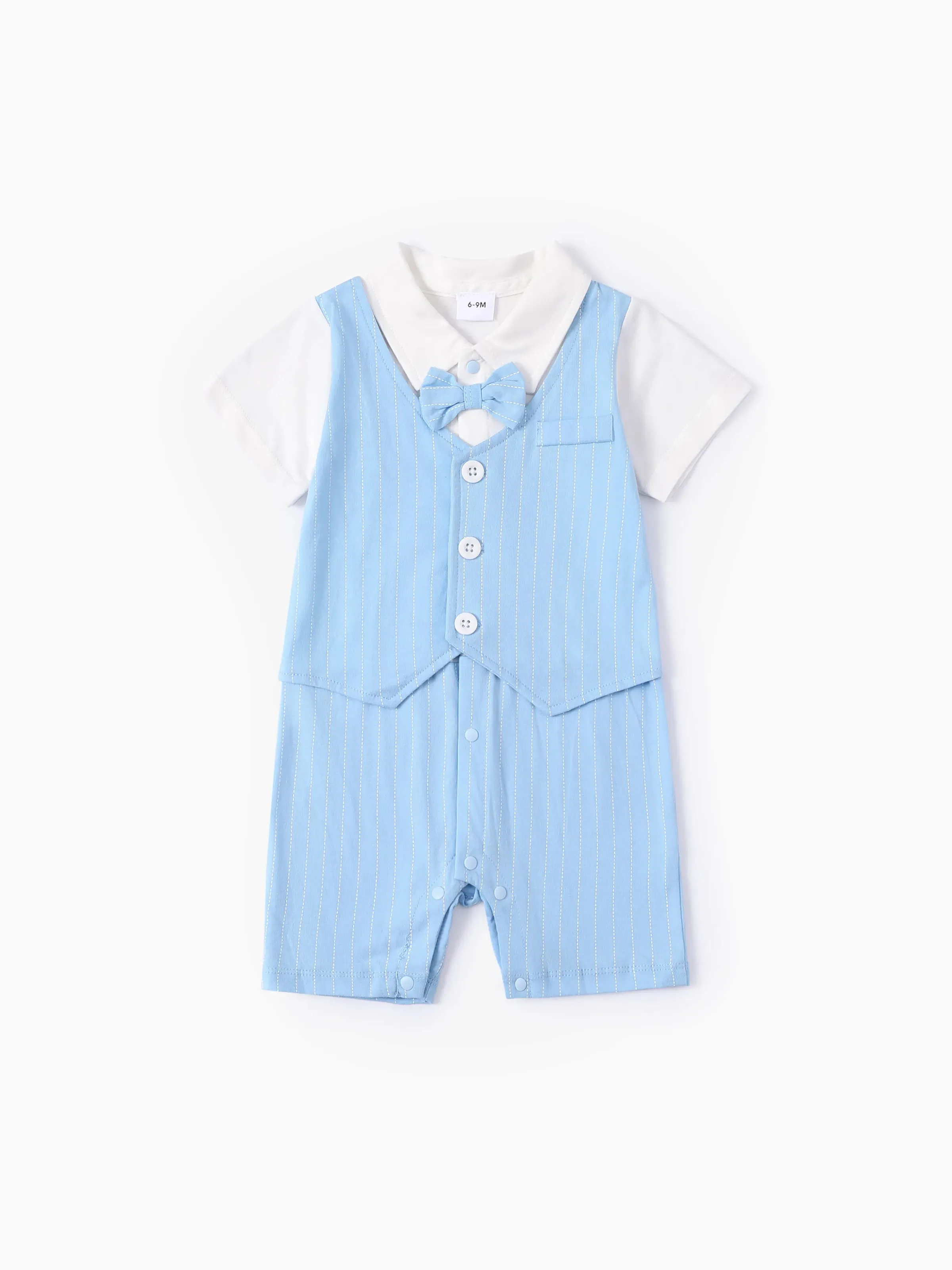 

Baby Boy Cotton Classic Stripe Short Sleeve Lapel Jumpsuit