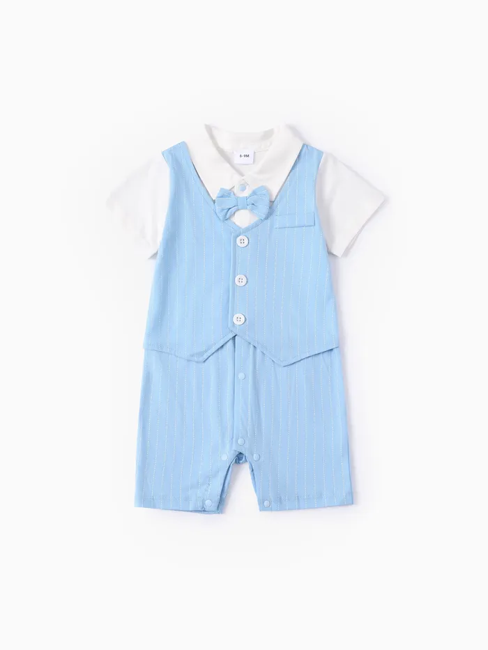 Baby Boy Cotton Classic Stripe Short Sleeve Lapel Jumpsuit