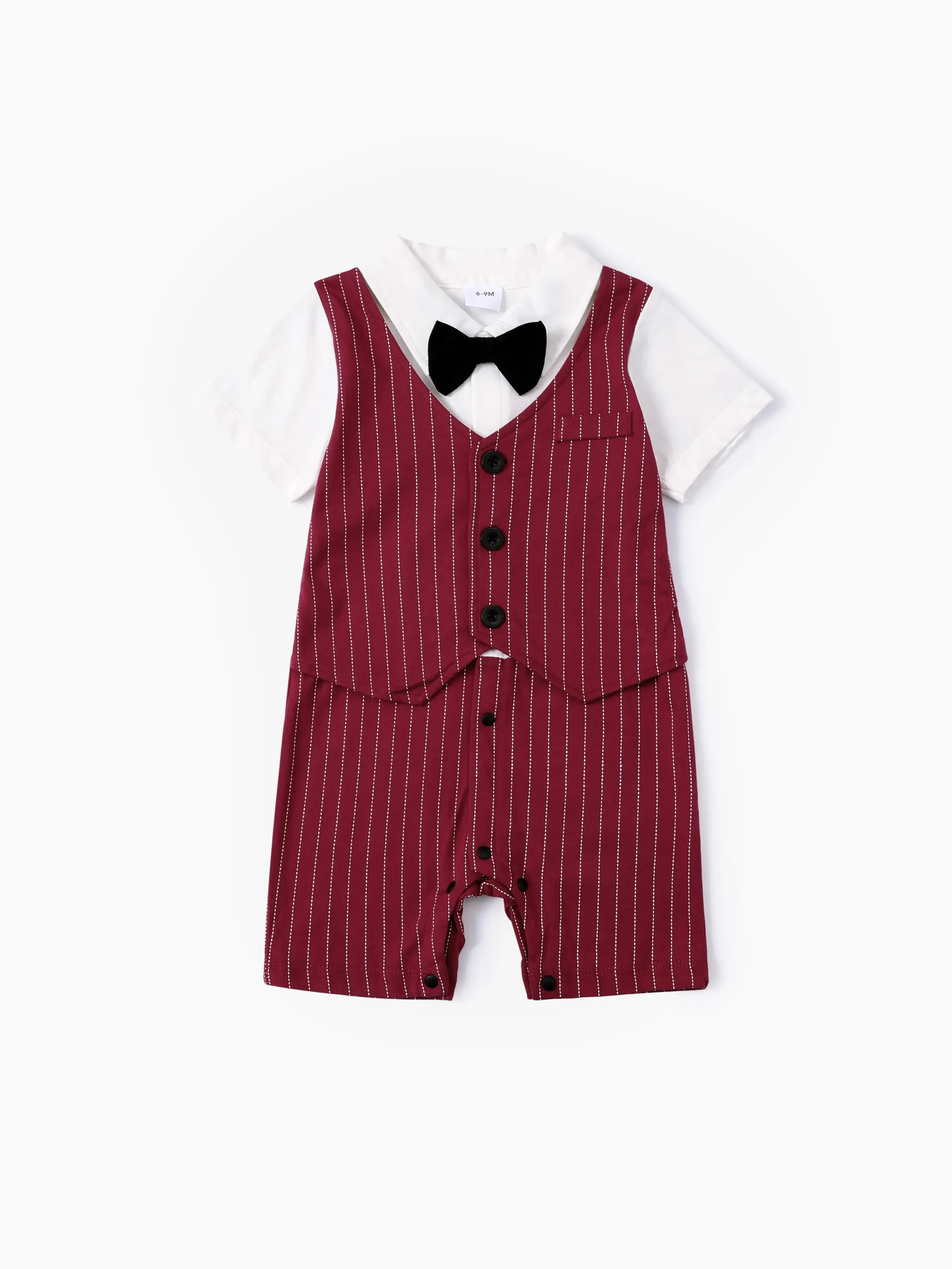 

Baby Boy Cotton Classic Stripe Short Sleeve Lapel Jumpsuit