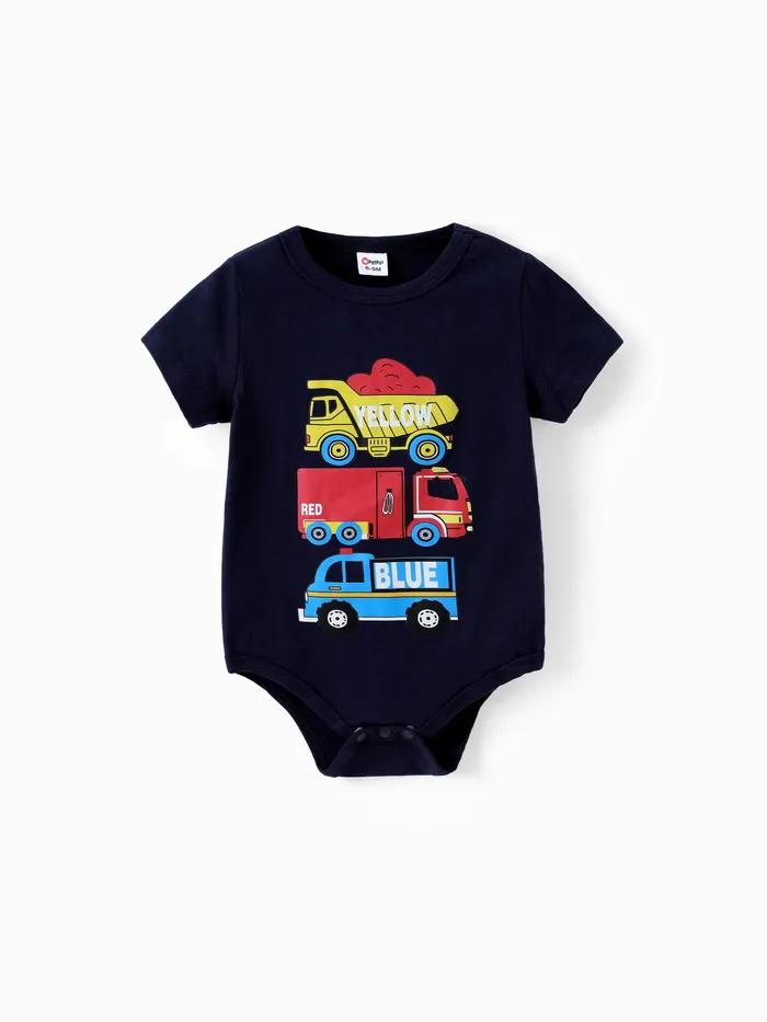 Baby Boy 2pcs Childlike Vehicle Print Tee and Shorts Set