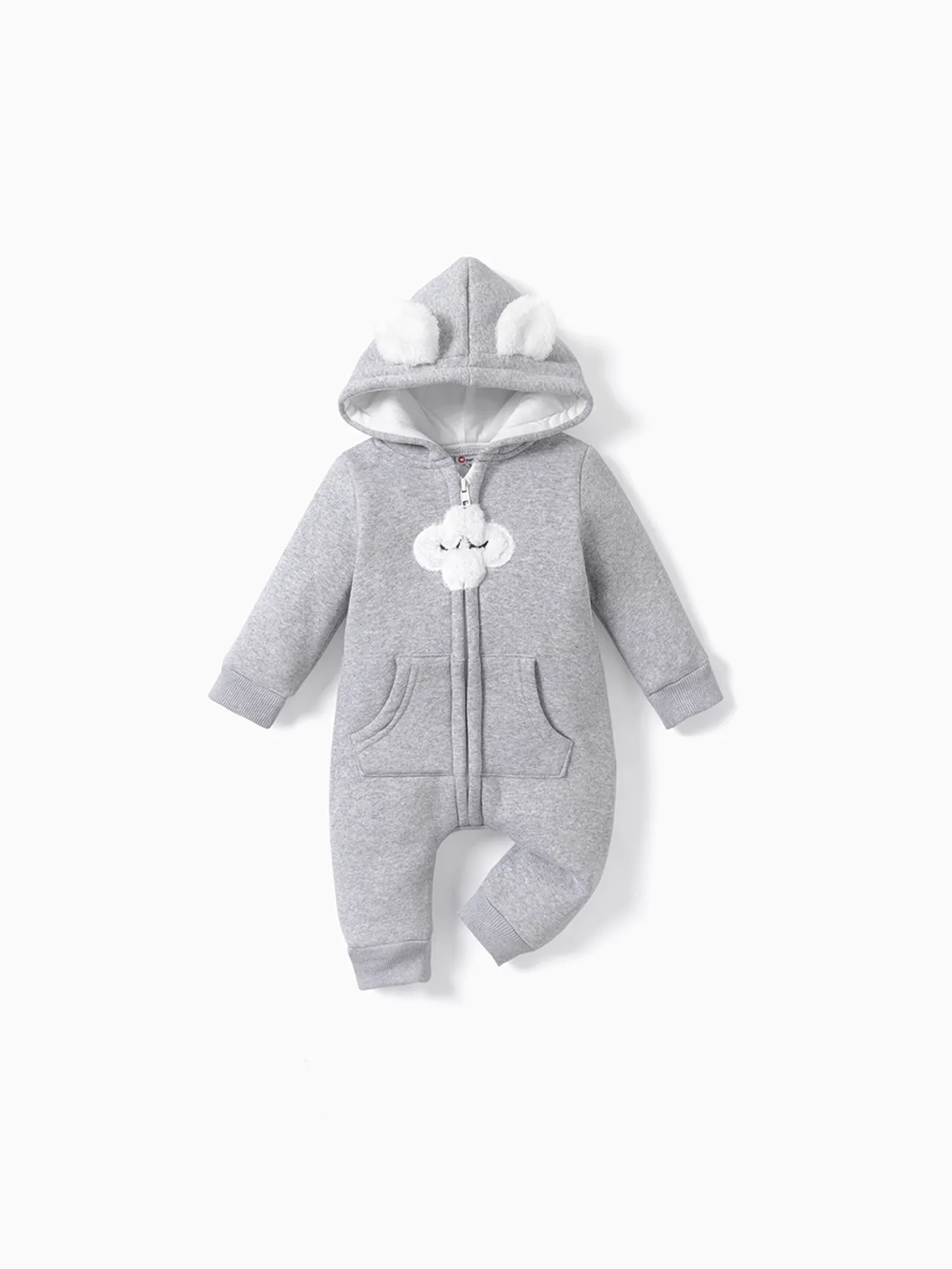 Baby Boy/Girl Cloud Design Thermal Fleece Lined Hooded Zipper Jumpsuit Pink