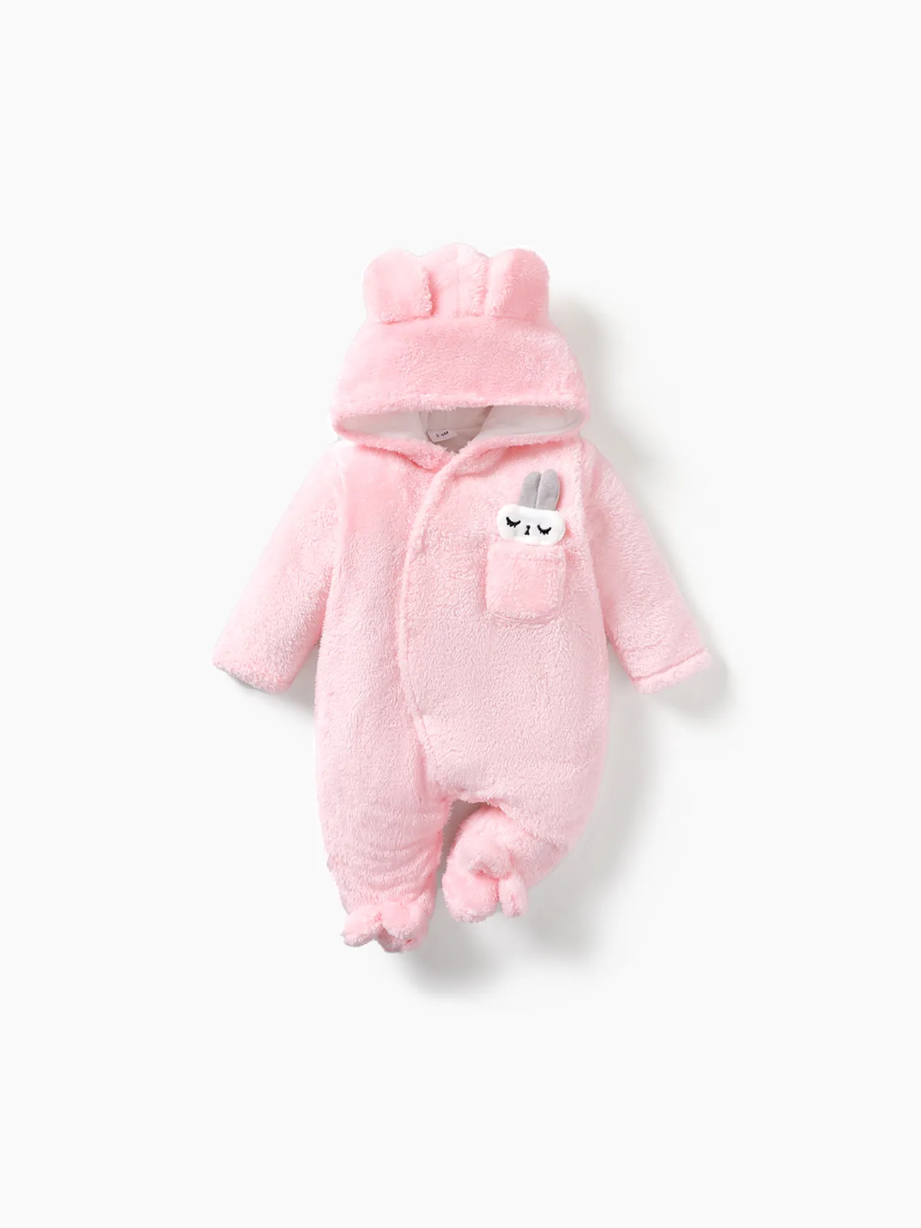 

Solid Rabbit Decor Fleece Hooded Footed/footie Long-sleeve Baby Jumpsuit