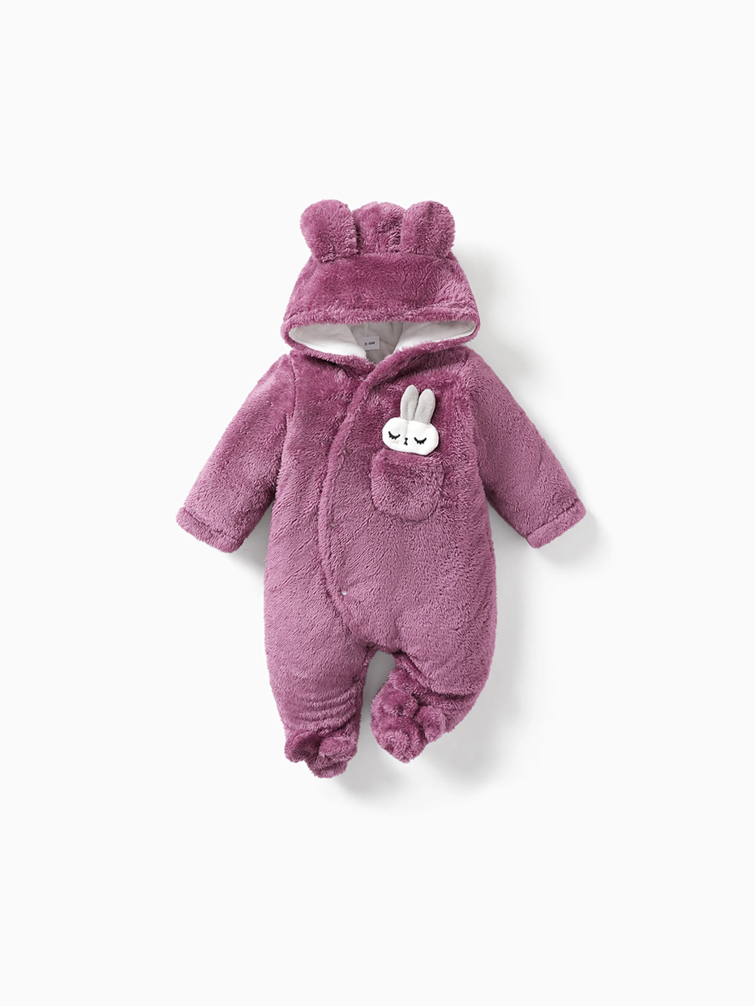 

Solid Rabbit Decor Fleece Hooded Footed/footie Long-sleeve Baby Jumpsuit