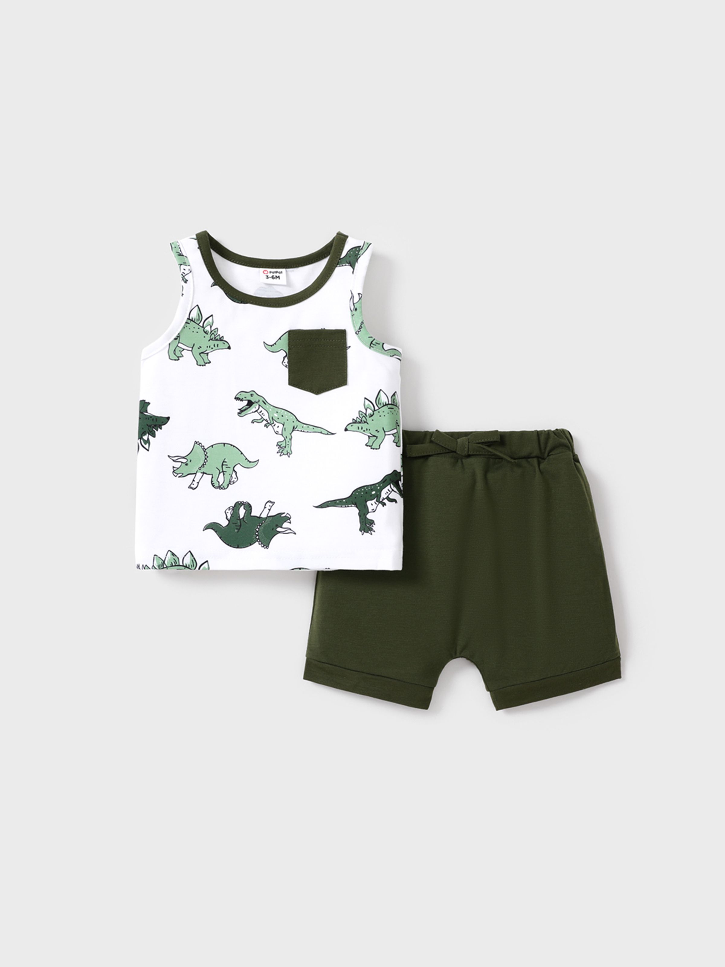 

2pcs Baby Boy Allover Dinosaur Print Sleeveless Tank Top and Solid Shorts Set