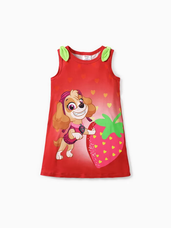 PAW Patrol 1pc Toddler Girls Character Print avec robe à manches Bowknot fraise

