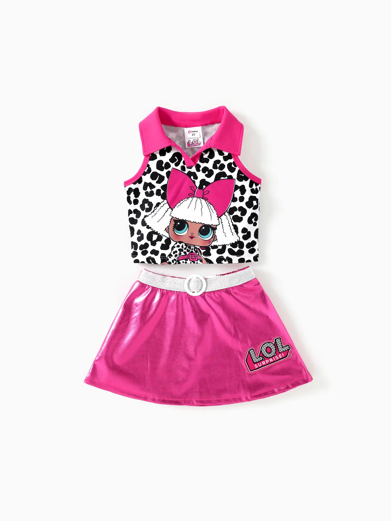 

L.O.L. SURPRISE! 2pcs Toddler/Kids Girls Character Print Collared Tank Top with Metallic Fabric Skirt Set