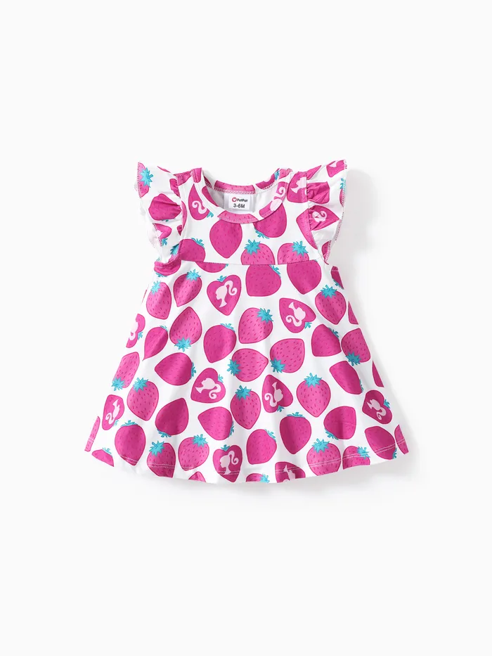 Barbie Baby / Toddler Girls 1pc Morango Allover Print Ruffle-sleeve Vestido
