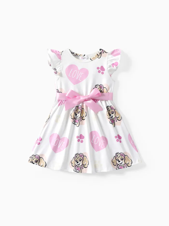 Paw Patrol Toddler Girls Mother's Day 1pc Character Print Bow-tie Ruffled-sleeve Dress