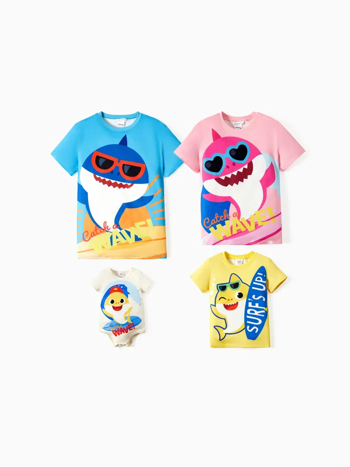 Bebê Shark Família Combinando manga curta Shark Estampa T-shirt/macacão
