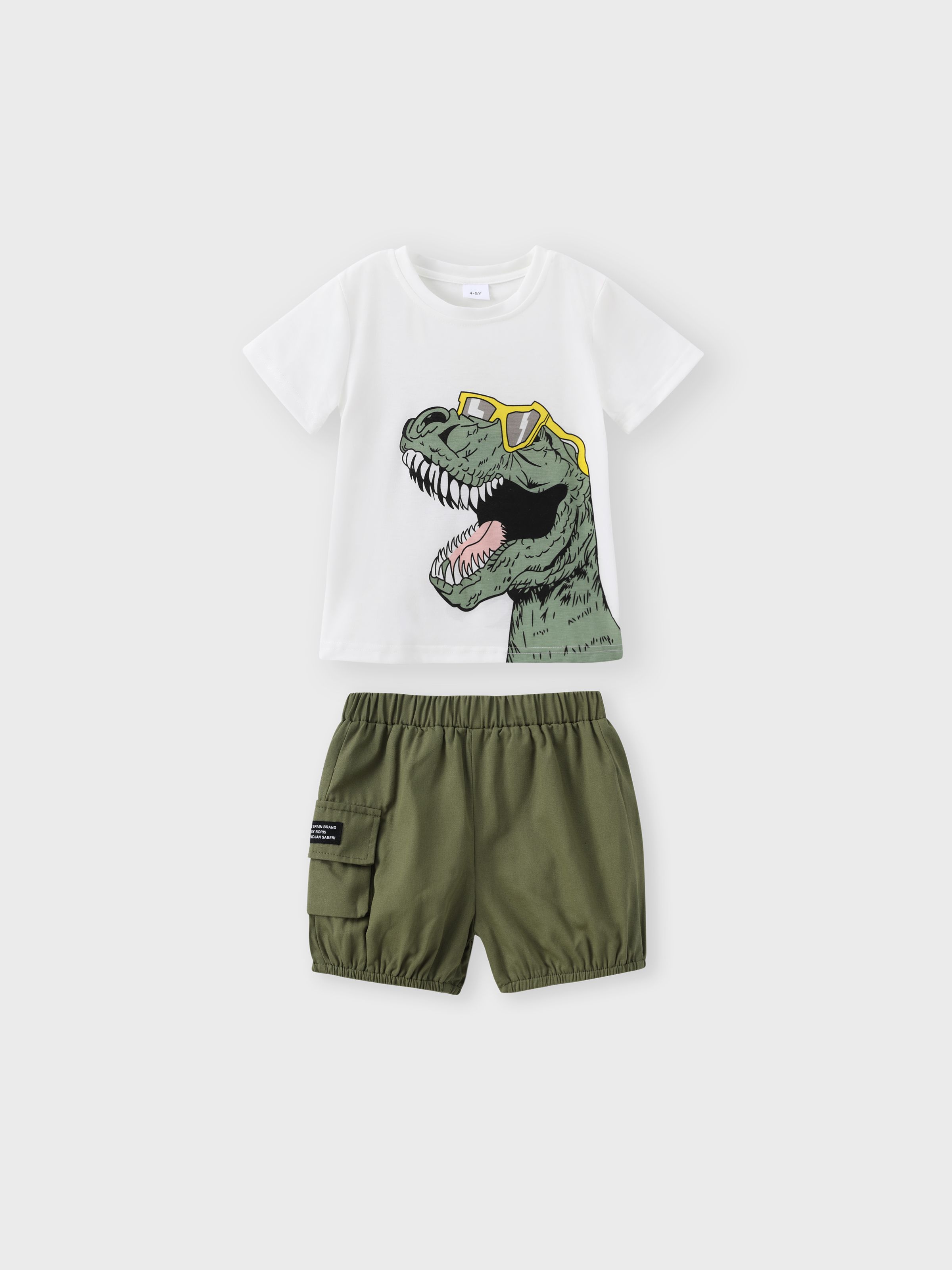 

2pcs Toddler Boy Playful Dinosaur Print Tee & Cargo Shorts Set
