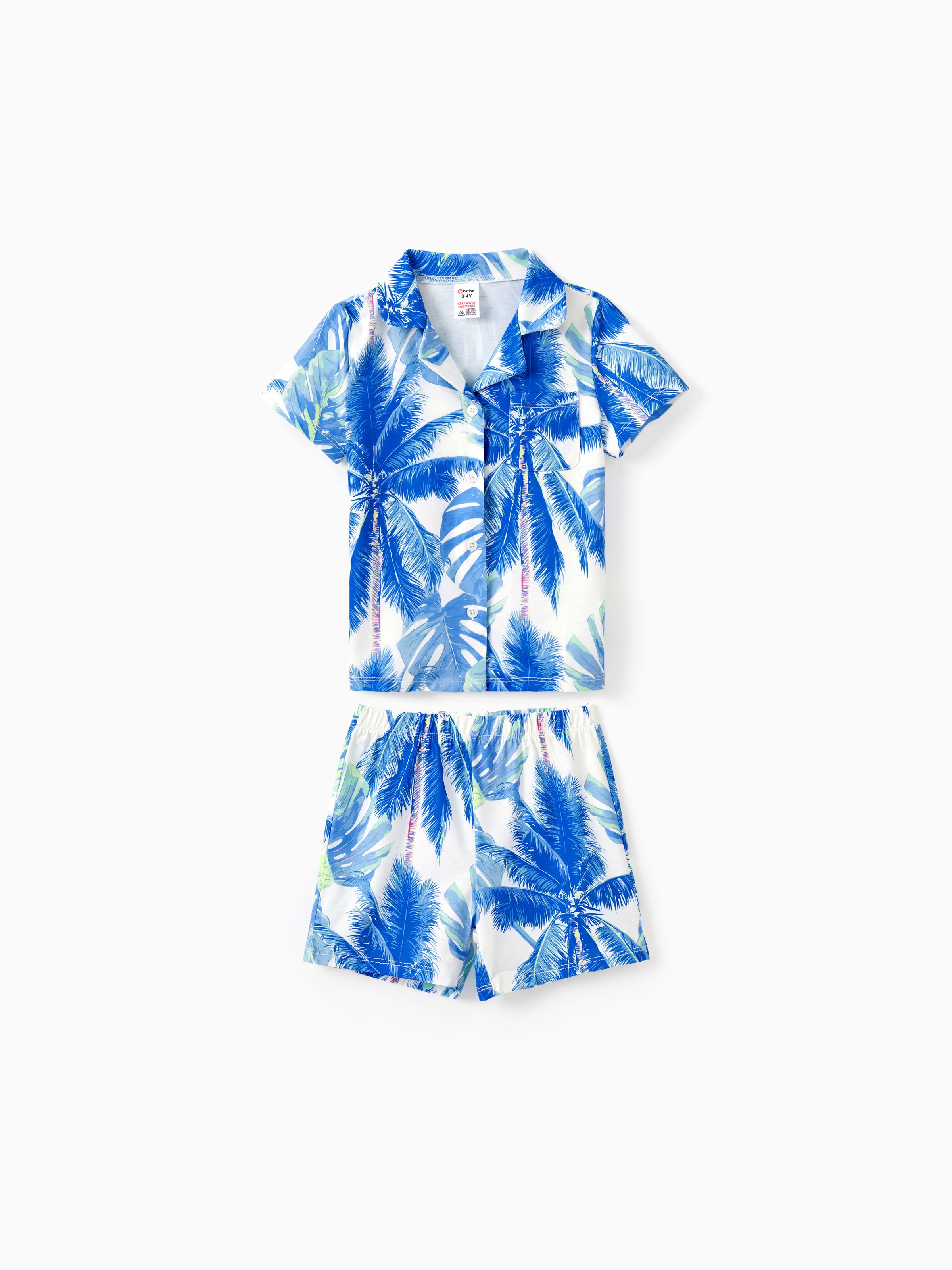 

Family Matching Button Up Tropical Leaf Pattern Vacation Pajamas