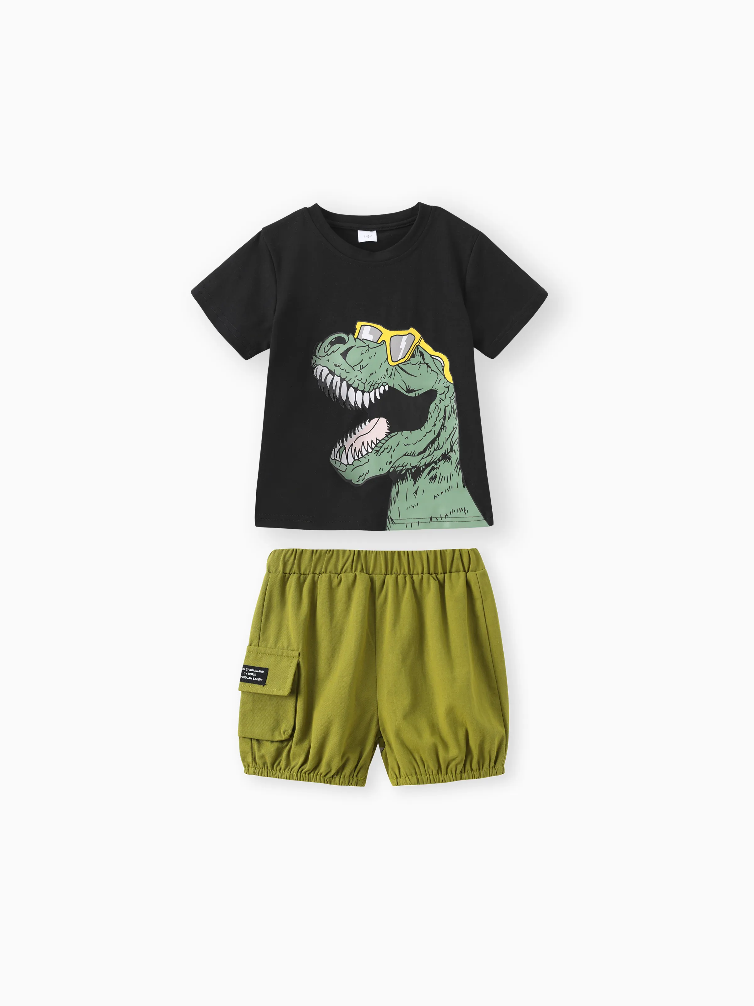 2pcs Toddler Boy Playful Dinosaur Print Tee & Cargo Shorts Set