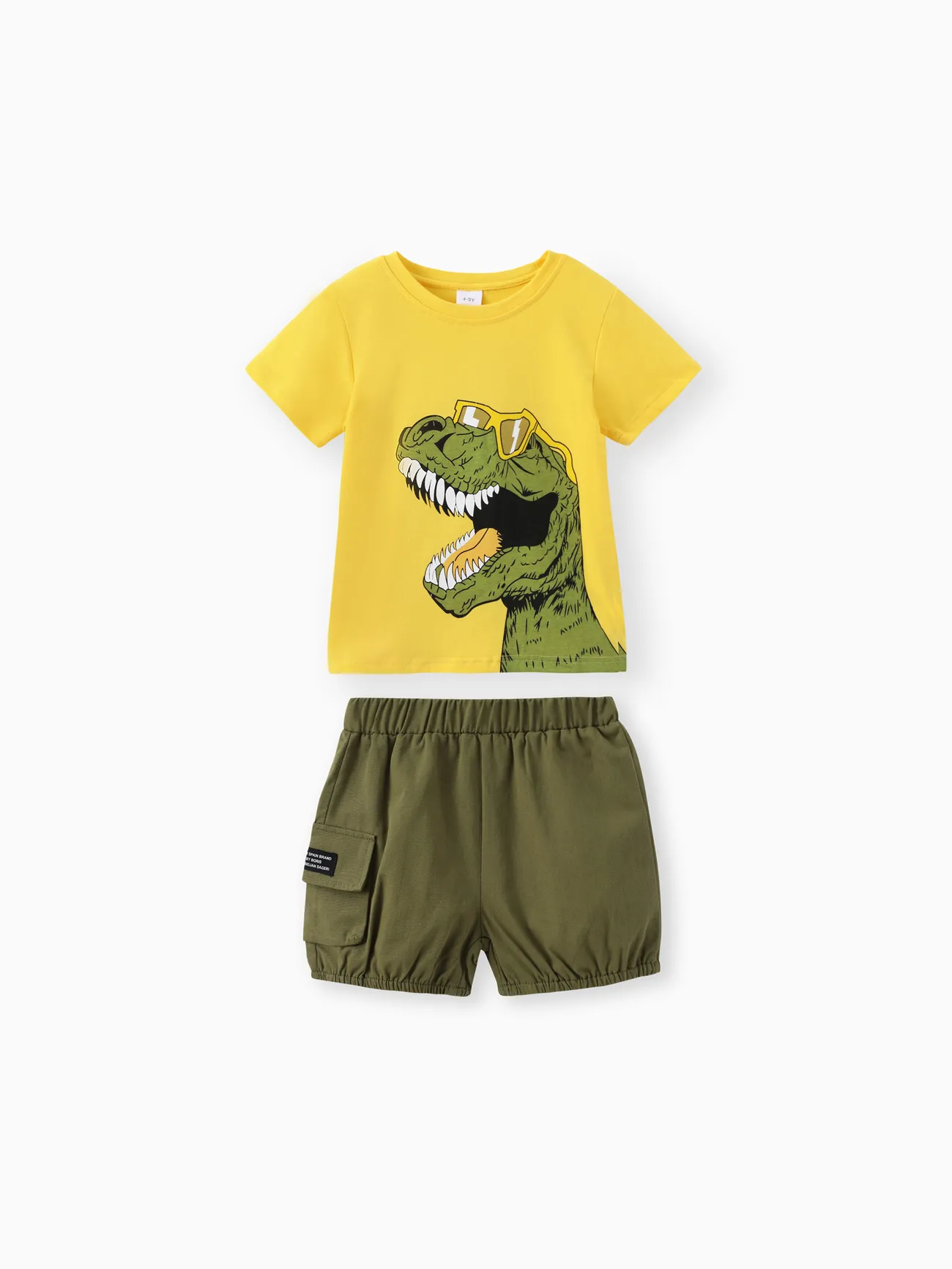 2pcs Toddler Boy Playful Dinosaur Print Tee & Cargo Shorts Set