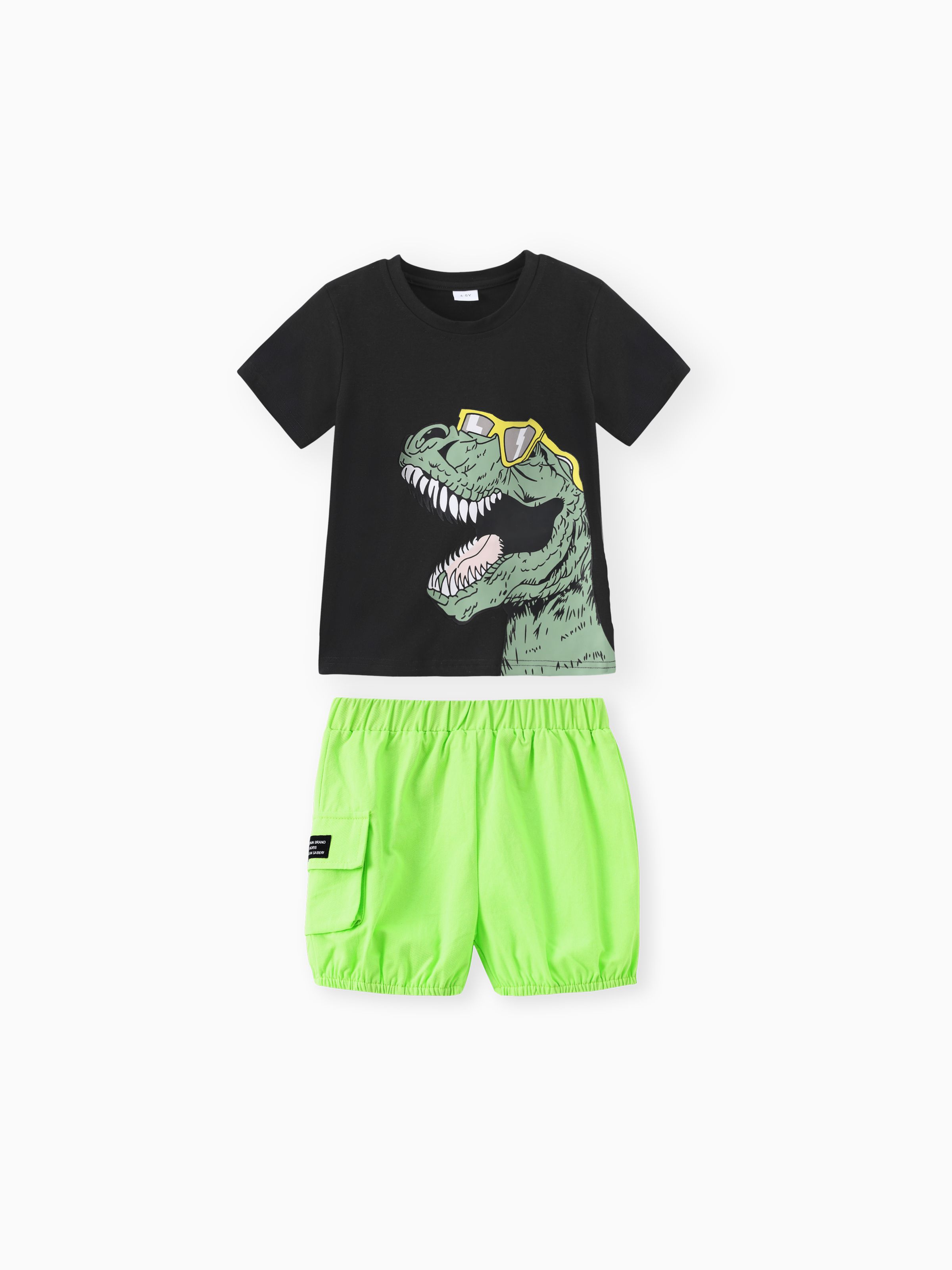 

2pcs Toddler Boy Playful Dinosaur Print Tee & Cargo Shorts Set