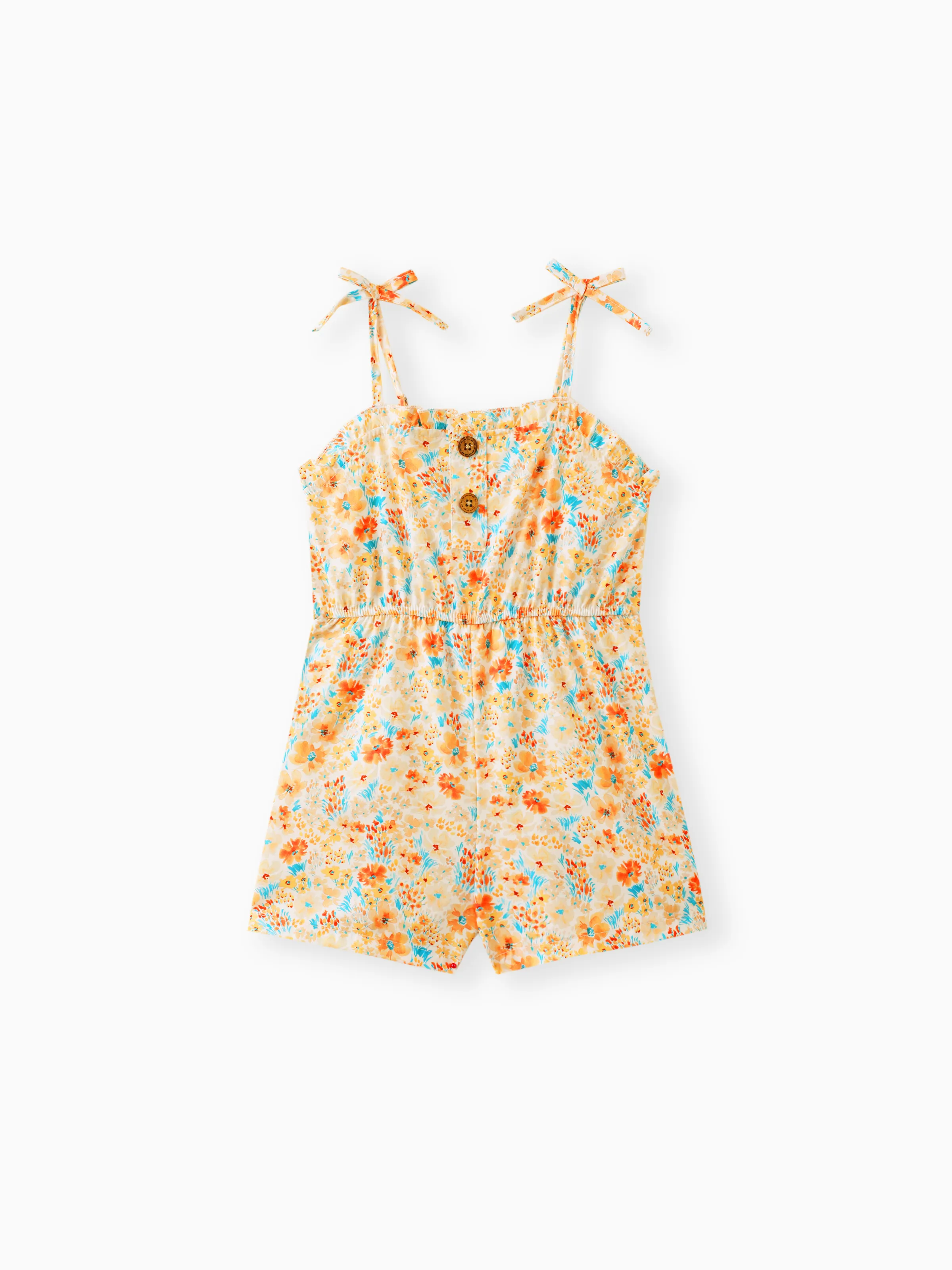 Toddler Girl Bowknot Design Stripe/Floral Print/Orange Cami Romper