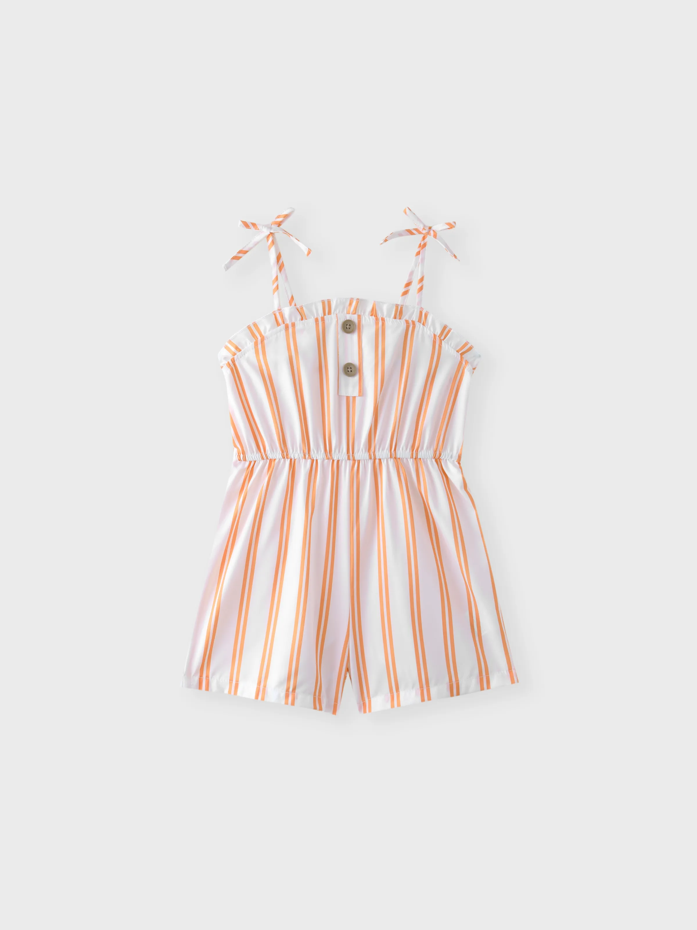 

Toddler Girl Bowknot Design Stripe/Floral Print/Orange Cami Romper