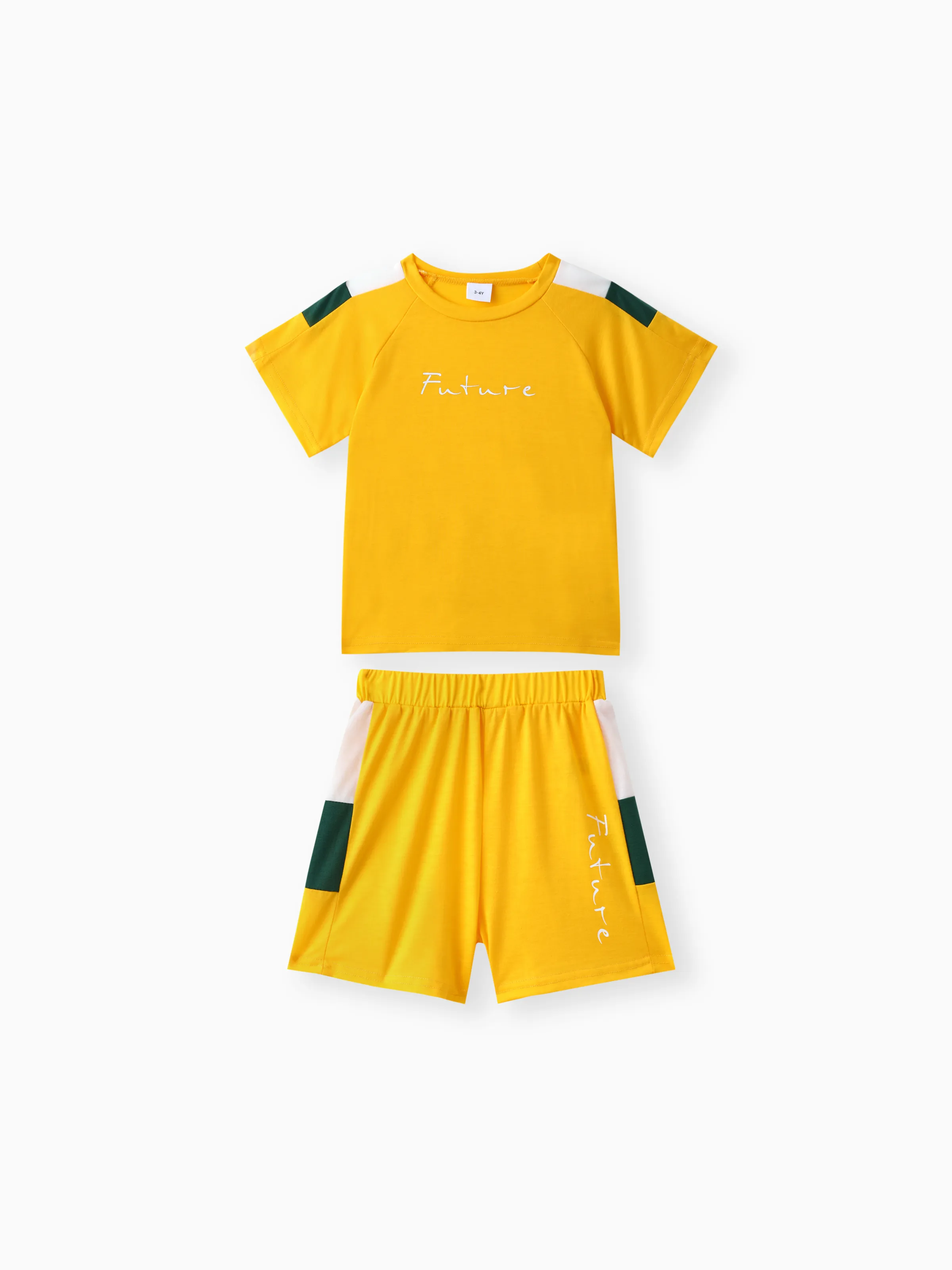 2 unidades Niño pequeño Chico Costura de tela Clásico conjuntos de camiseta Amarillo