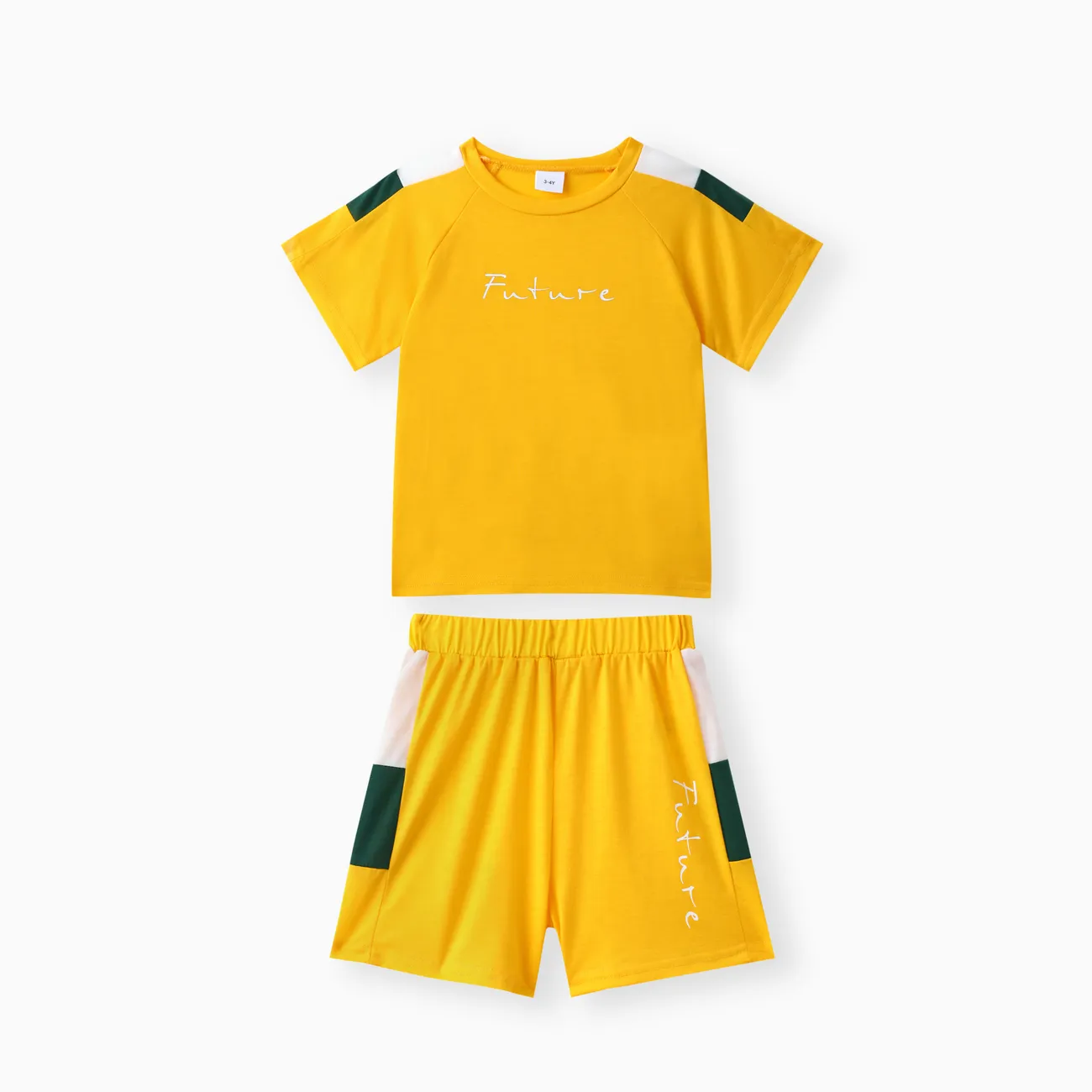 2pcs Toddler Boy Casual Colorblock Letter Print Tee & Shorts Set