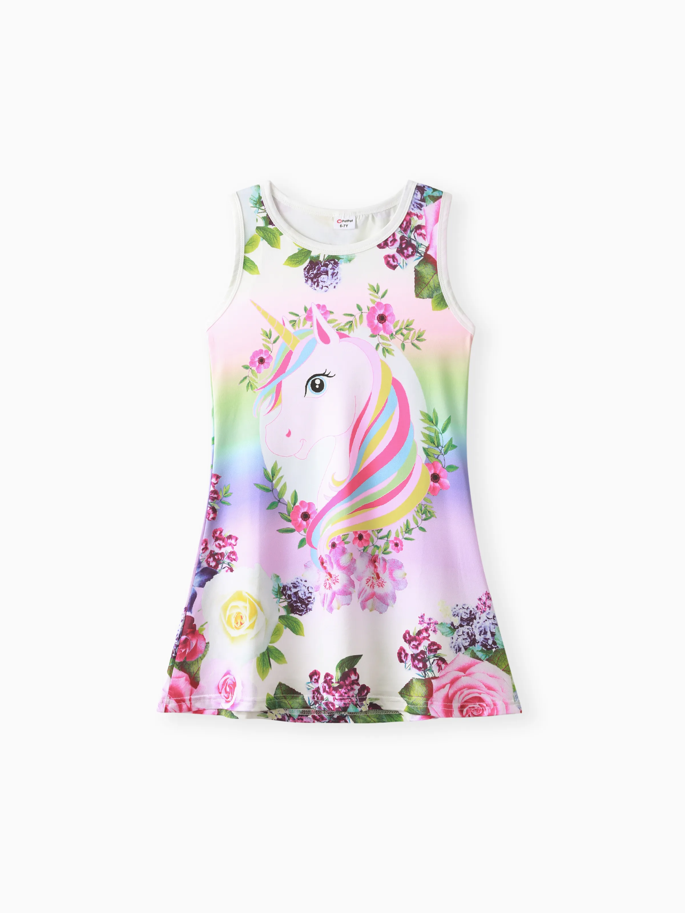 

Kid Girl Pretty Unicorn and Flower Print Sleeveless Dress