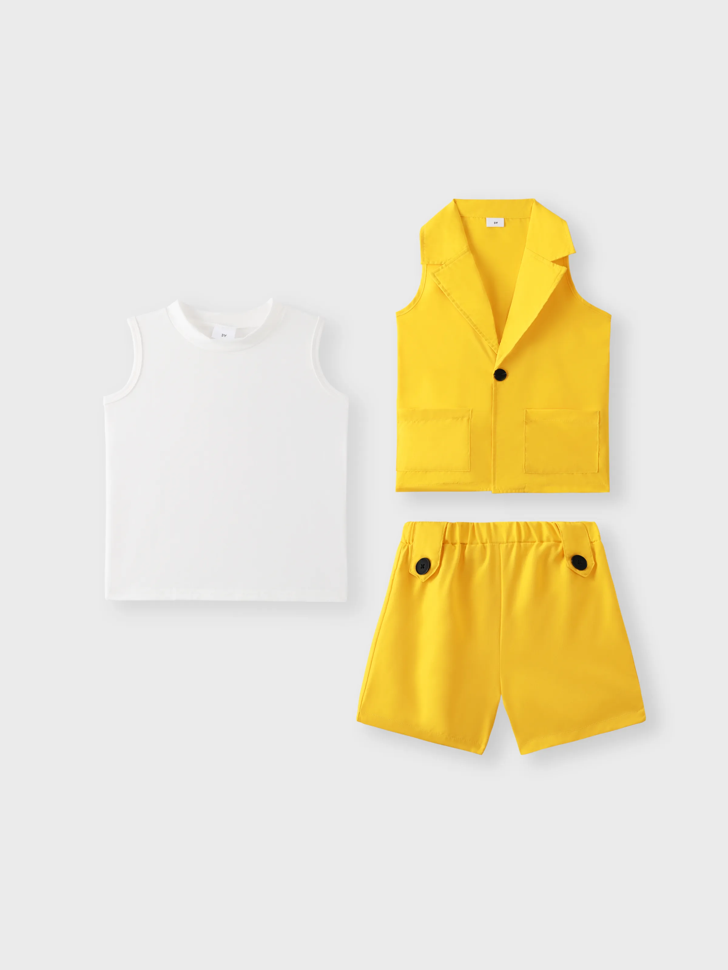 

4pcs Toddler Girl Trendy Sleeveless Tee & Shorts & Lapel Collar Coat and Belted Waist Bag Set