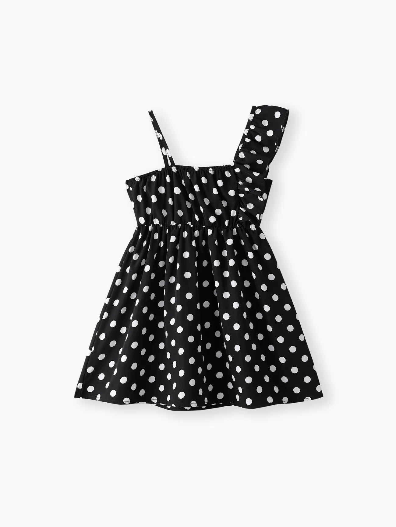 

Toddler Girl Polka dots One Shoulder Ruffled Cami Dress