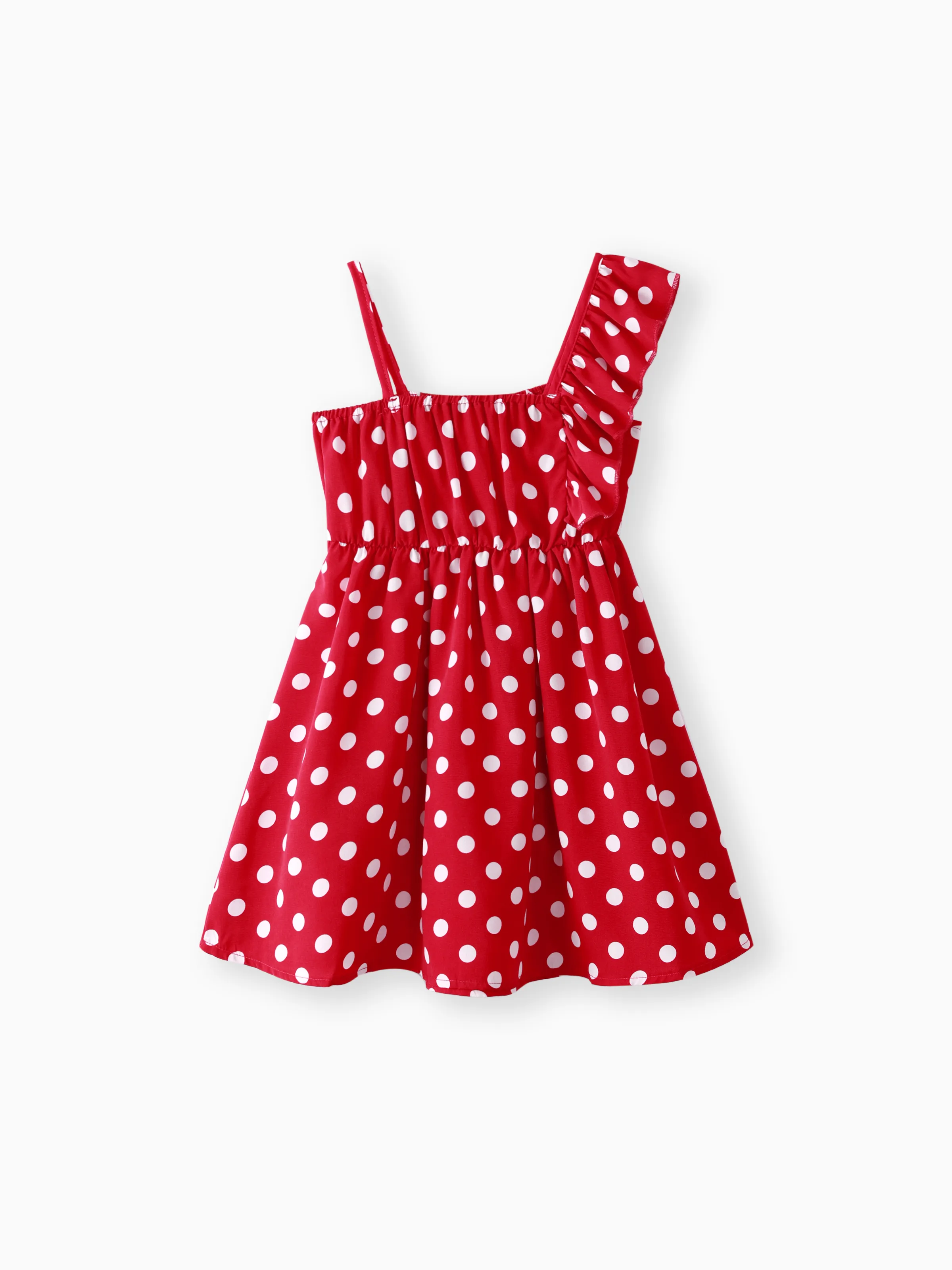 Toddler Girl Polka dots One Shoulder Ruffled Cami Dress