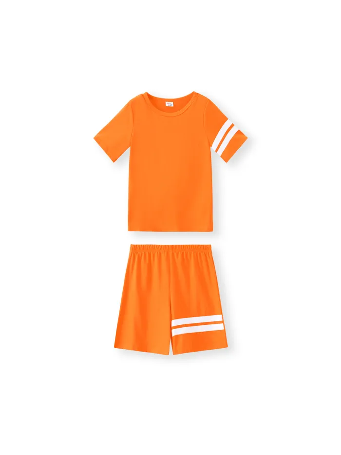 2-piece Kid Boy Striped Short-sleeve Tee and Elasticized Shorts Casual Set