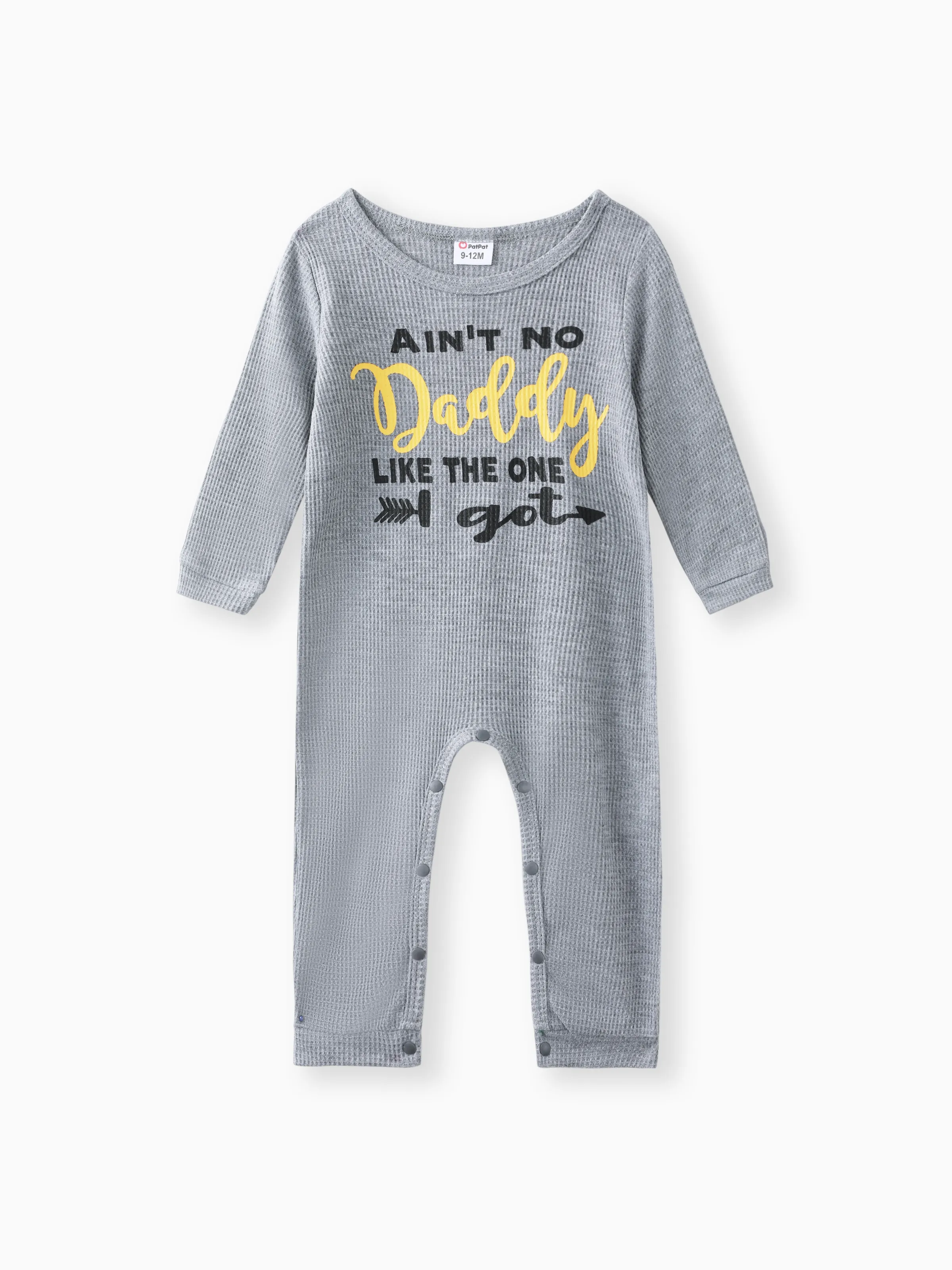 

Baby Boy Letter Print Solid Waffle Long-sleeve Jumpsuit