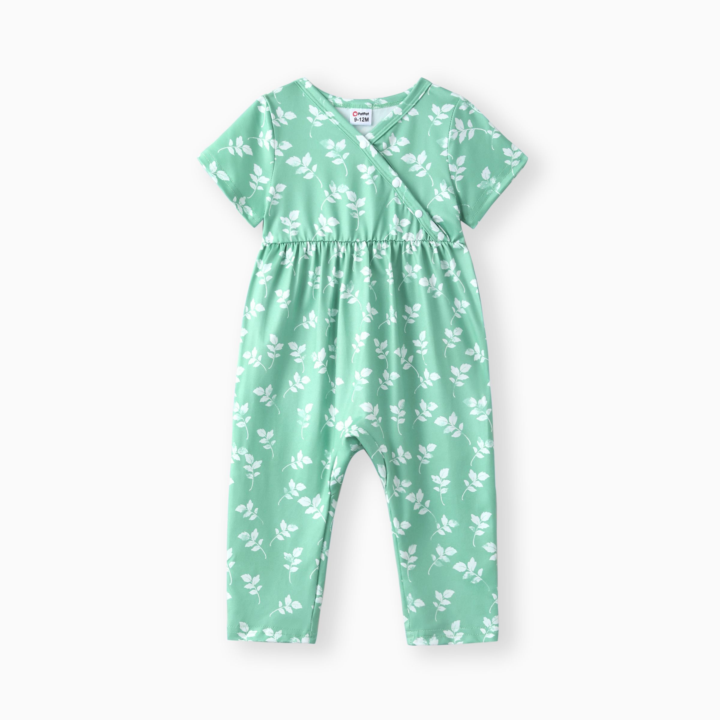 

Baby Girl All Over Floral Print V Neck Short-sleeve Snap-up Jumpsuit