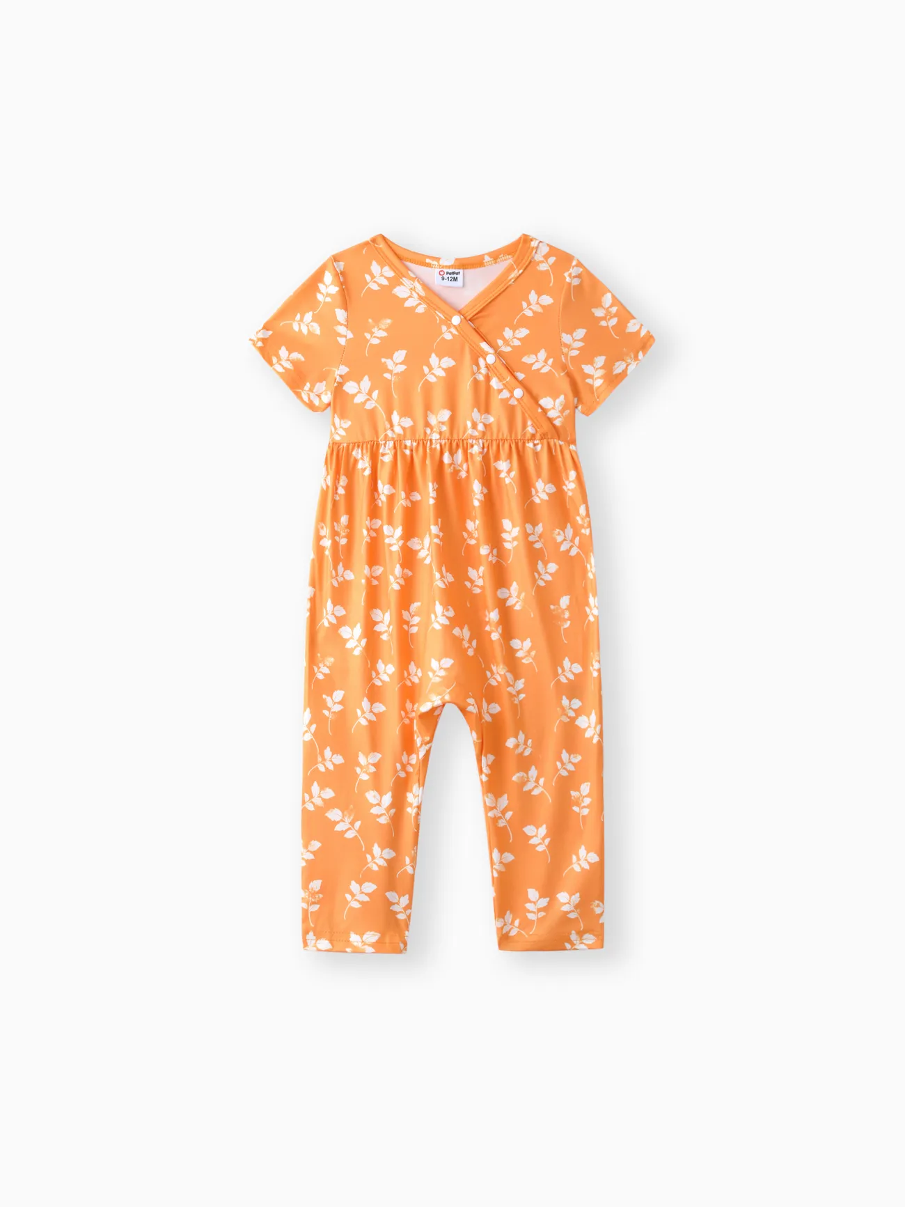 

Baby Girl Clothes All Over Floral Print V Neck Short-sleeve Snap-up Jumpsuit