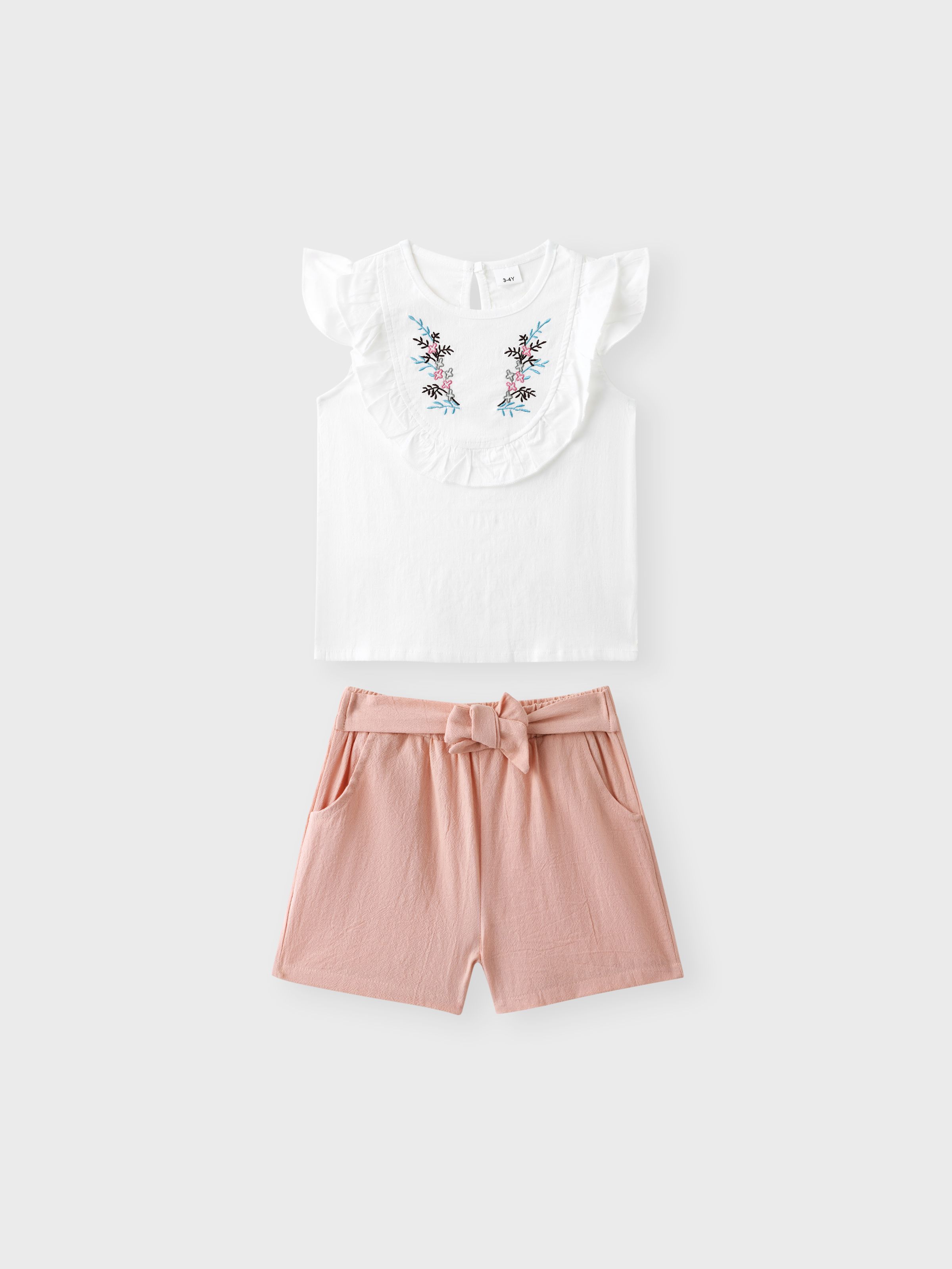 

2-piece Baby / Toddler Girl Pretty Floral Embroidery Top and Solid Shorts Sets