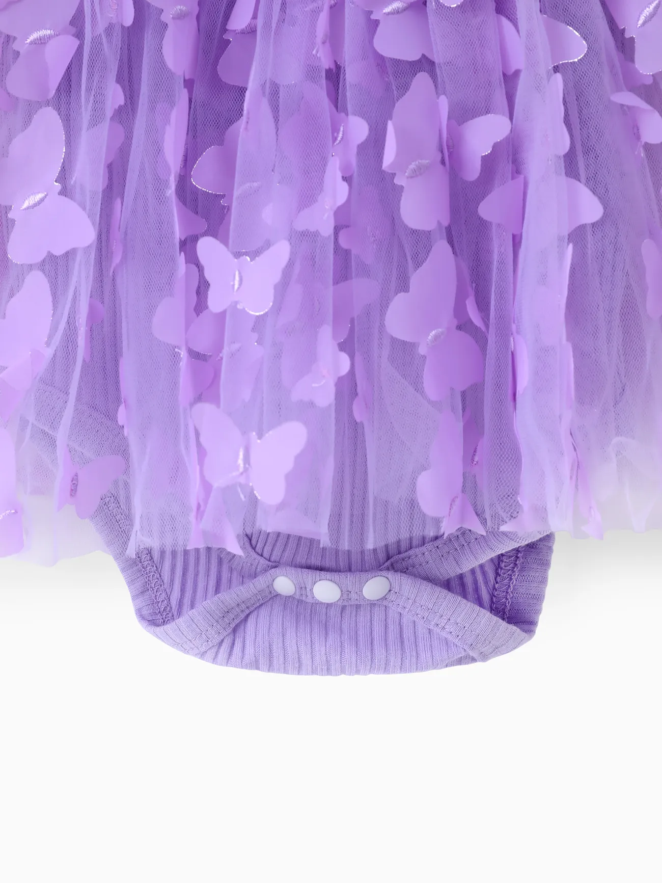 Purple - Sweet Baby Girl 2pcs Mesh Cotton Dress Set in Solid Pink with Butterfly and Ruffle Edge - image 6