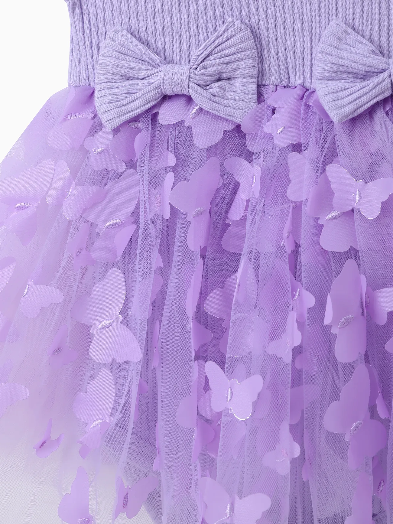 Purple - Sweet Baby Girl 2pcs Mesh Cotton Dress Set in Solid Pink with Butterfly and Ruffle Edge - image 5
