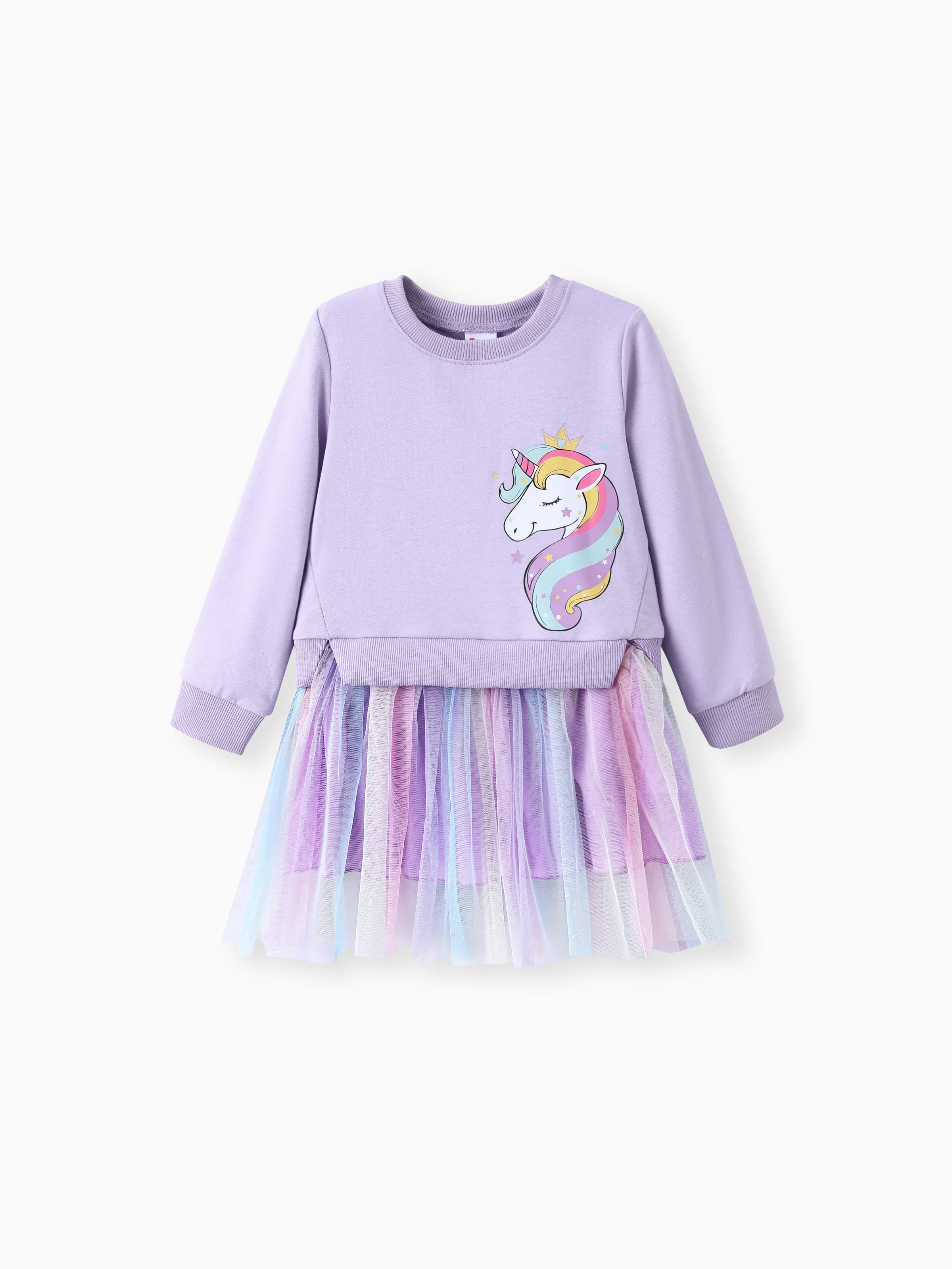 

Toddler Girl Sweet Faux-two Unicorn Print Mesh Splice Fairy Dress