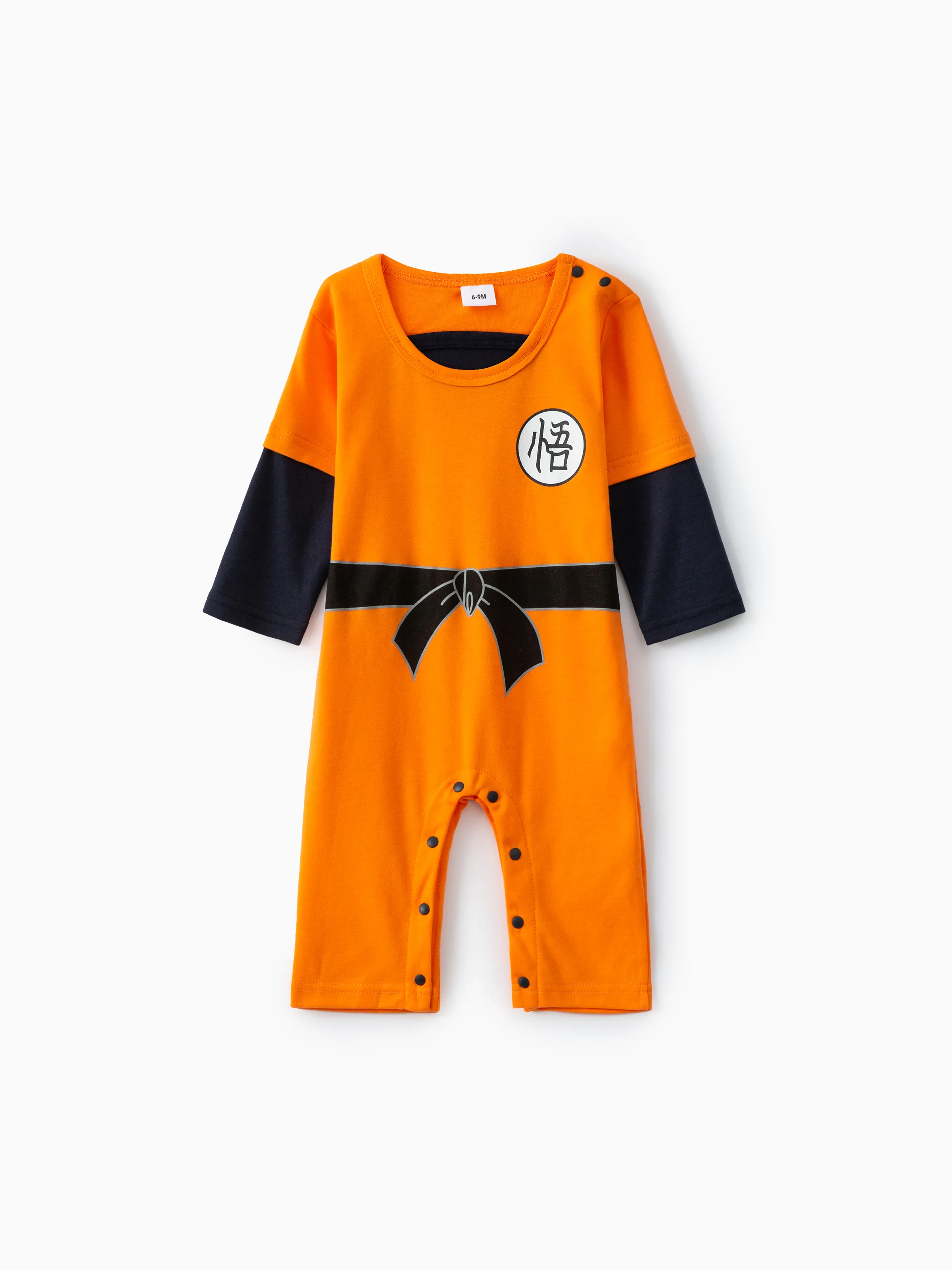 

100% Cotton Kungfu Style Color Block Long-sleeve Orange Baby Jumpsuit