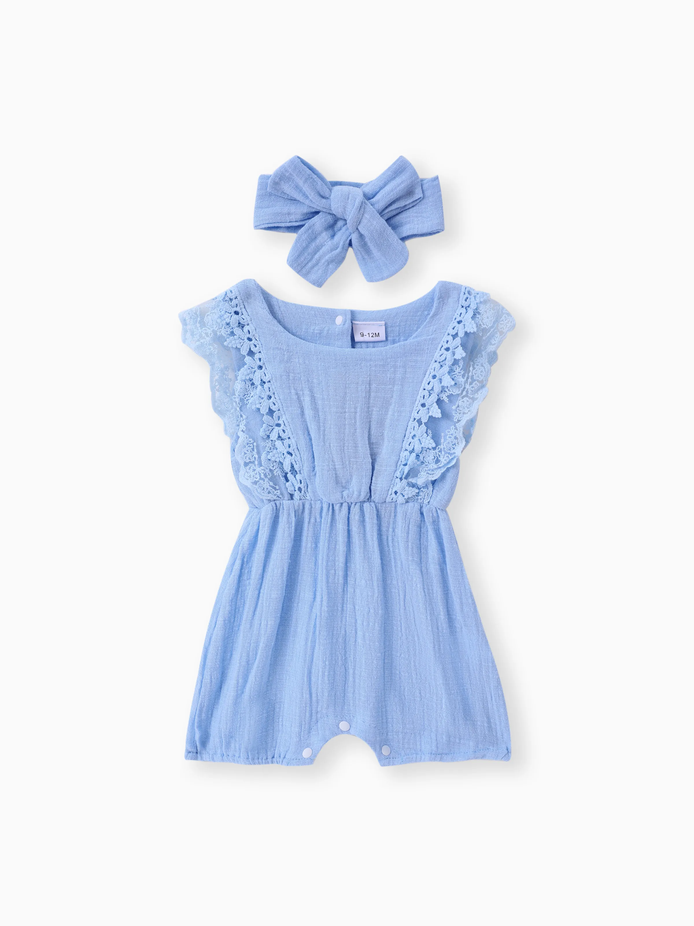 

2pcs Baby Girl 95% Cotton Lace Flutter-sleeve Romper with Headband Set