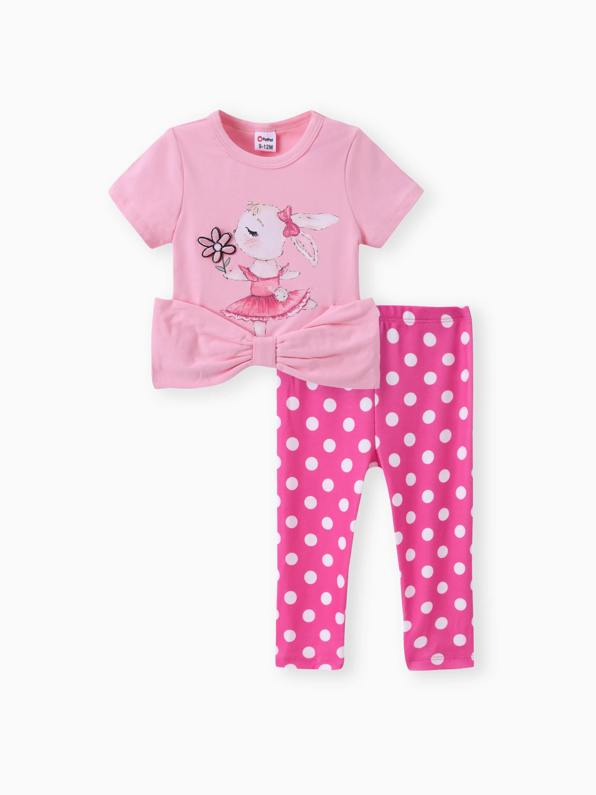 Baby Girl 2pcs Rabbit Print Tee and Polka Dots Leggings Set