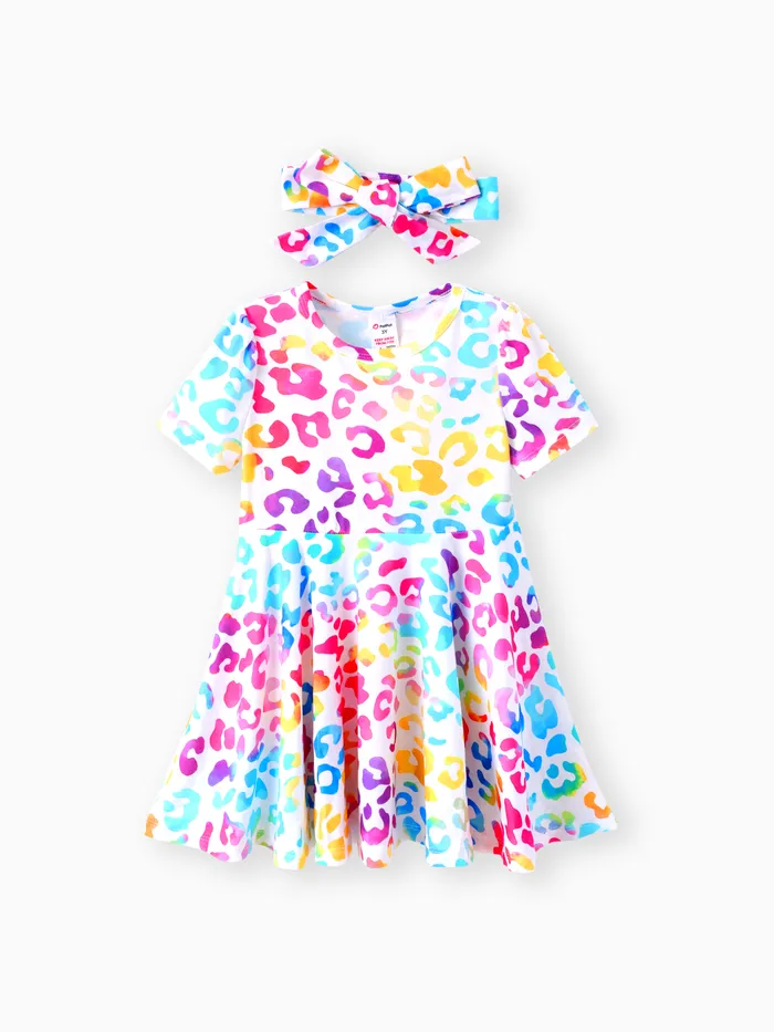 Vestido de pijama con estampado de leopardo para niña pequeña de 2 piezas con diadema