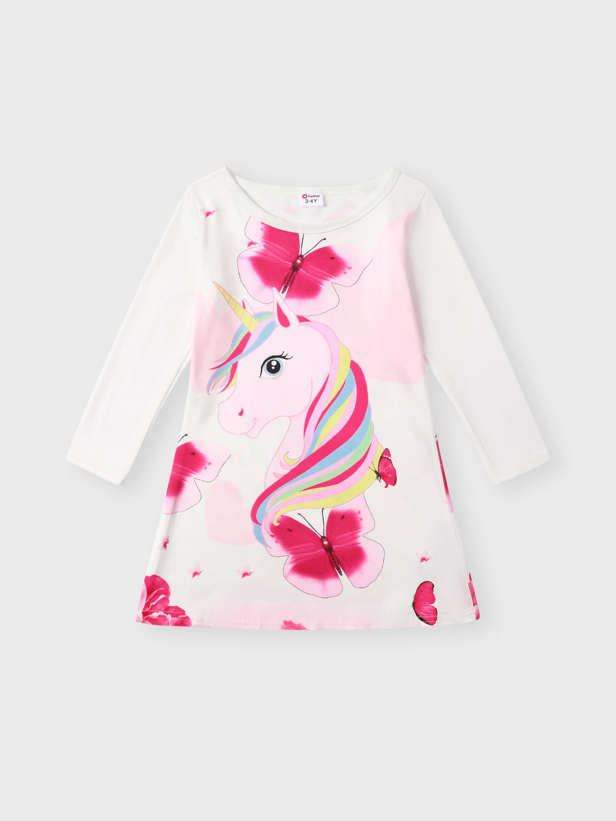 

Toddler Girl Animal Unicorn Butterfly Print Long-sleeve Dress